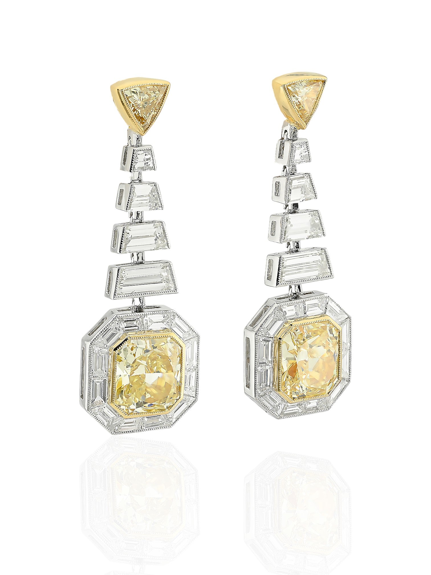 Sophia D Art Deco Yellow Diamond Drop Earrings in Platinum and 18K Yellow Gold