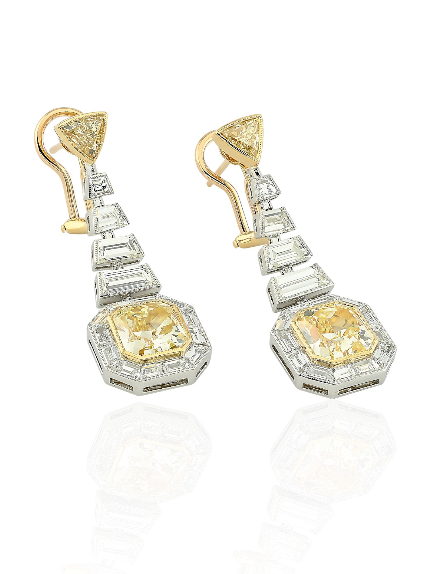 Sophia D Art Deco Yellow Diamond Drop Earrings in Platinum and 18K Yellow Gold