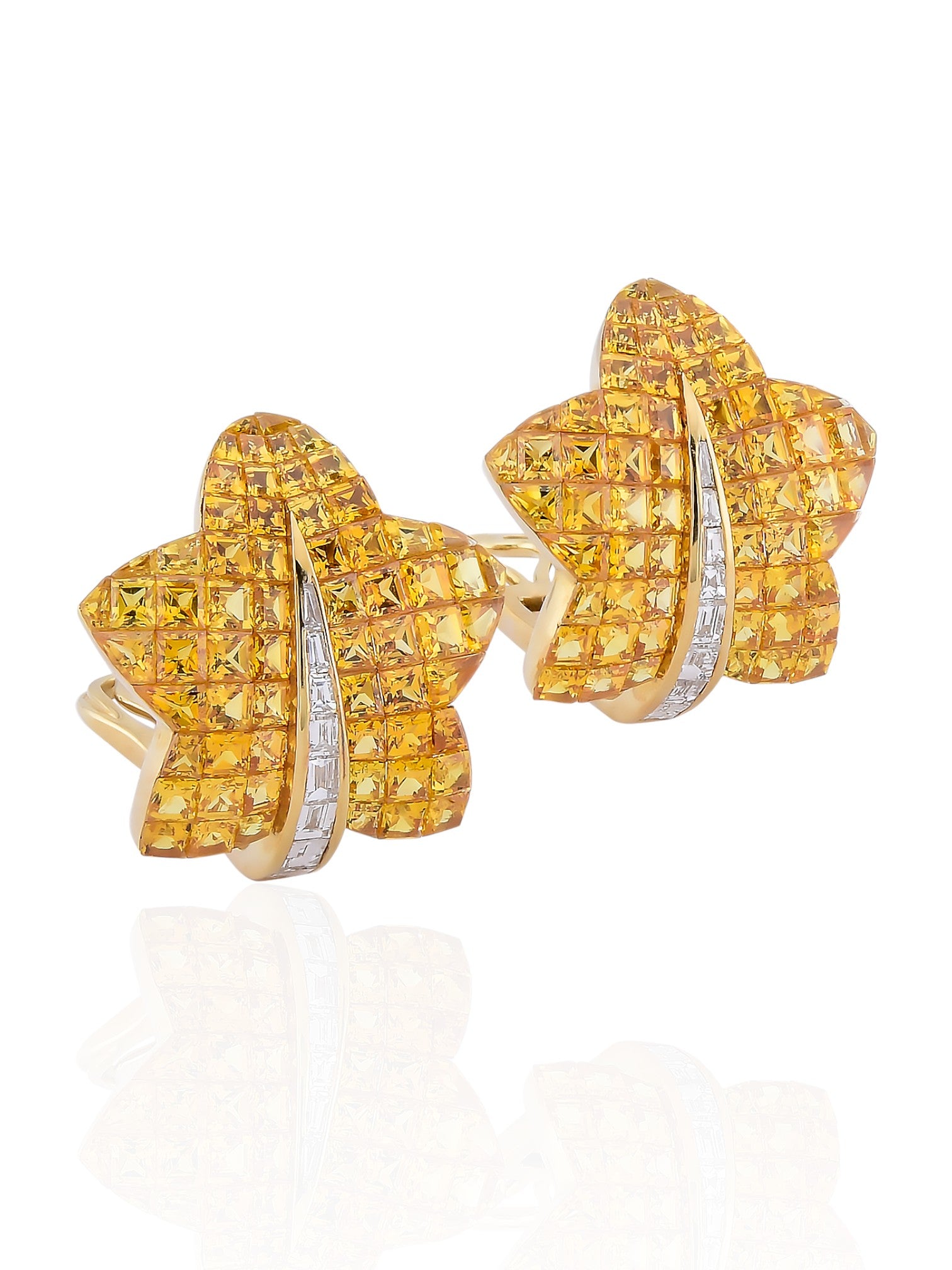Sophia D Invisible-Set Yellow Sapphire & Diamond Earrings in 18K Yellow Gold