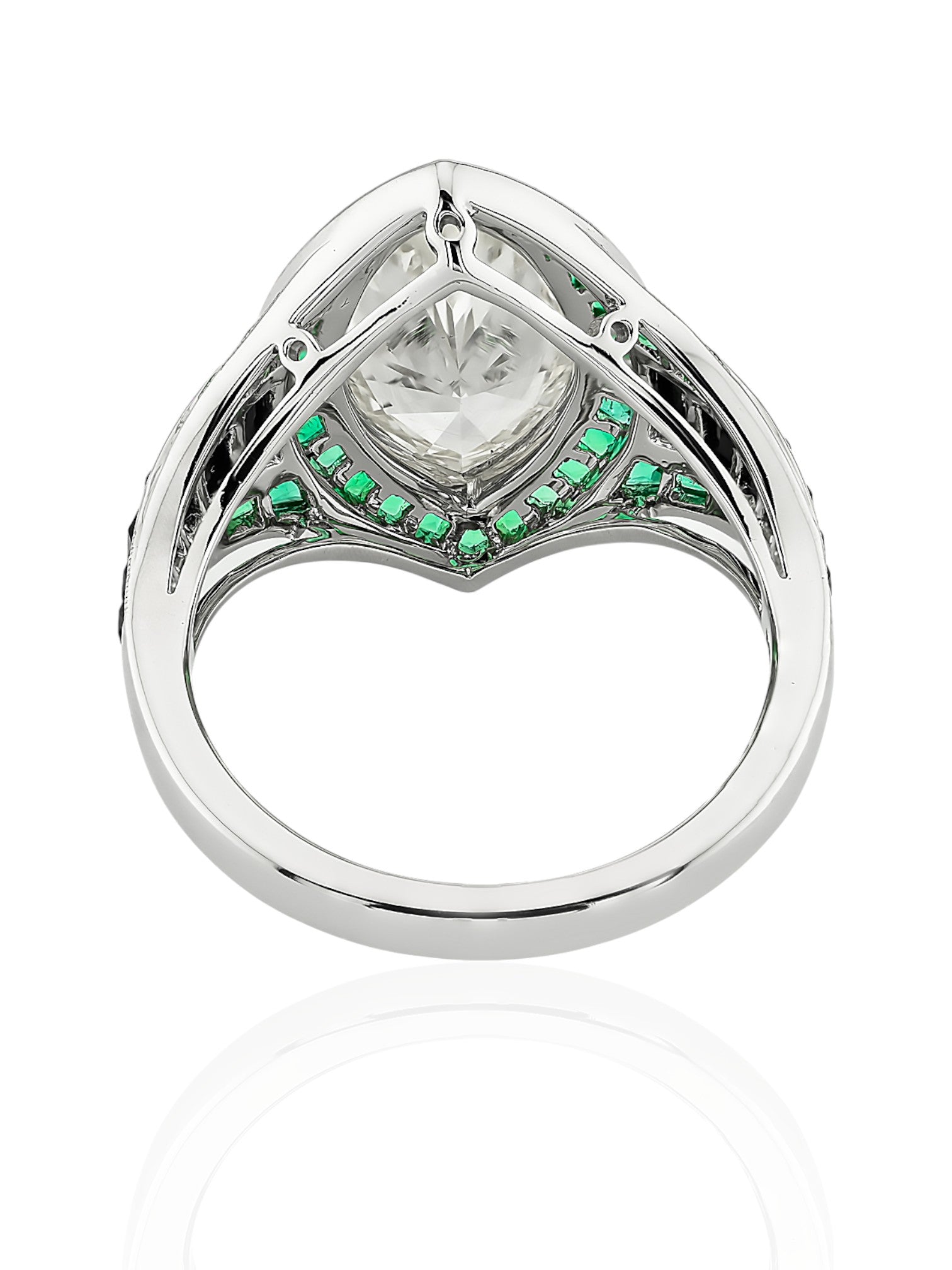 Sophia D Art Deco Marquise Diamond, Emerald, and Onyx Ring in Platinum