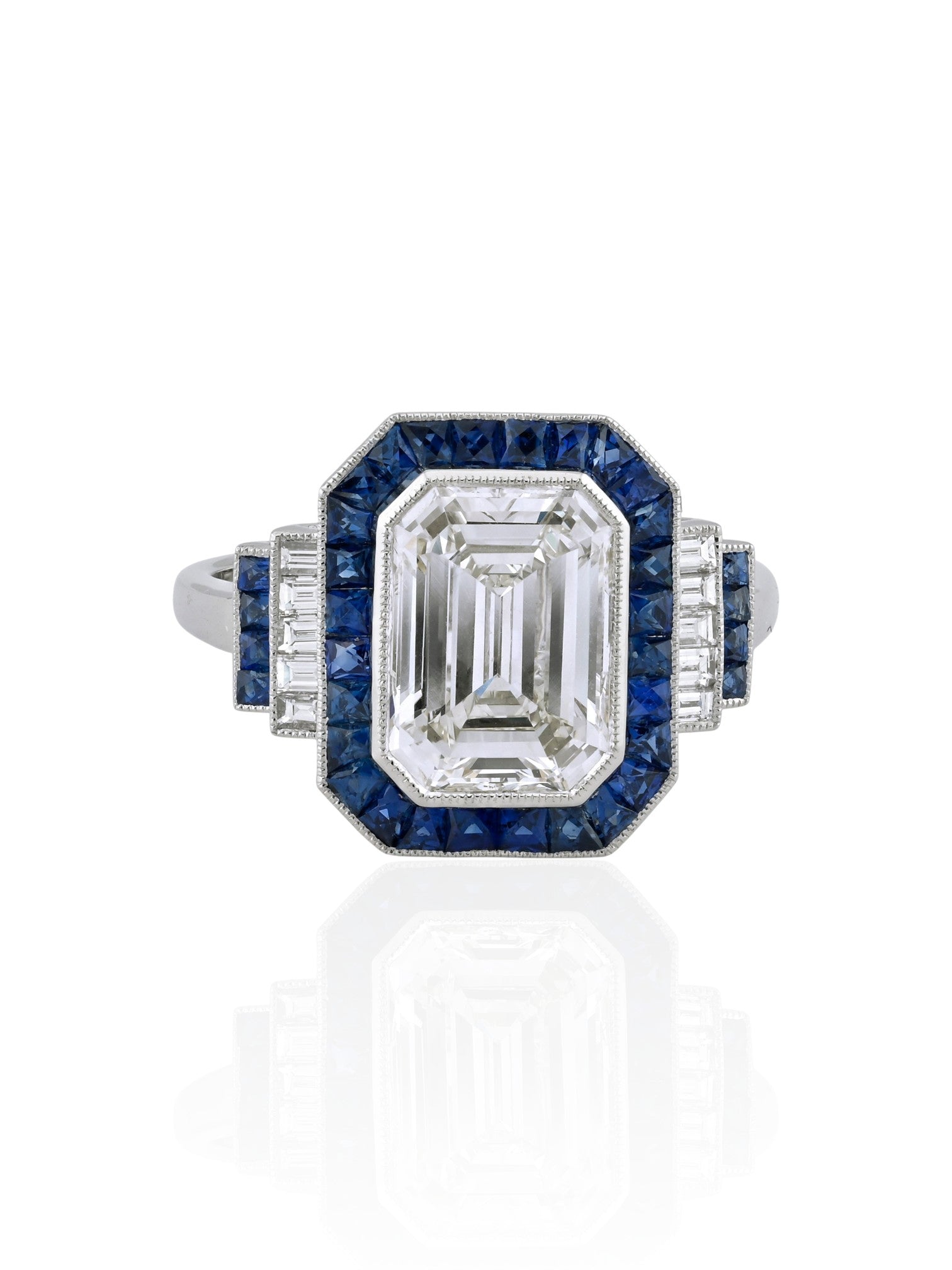 Sophia D Art Deco Mosaic Sapphire and Diamond Ring Platinum