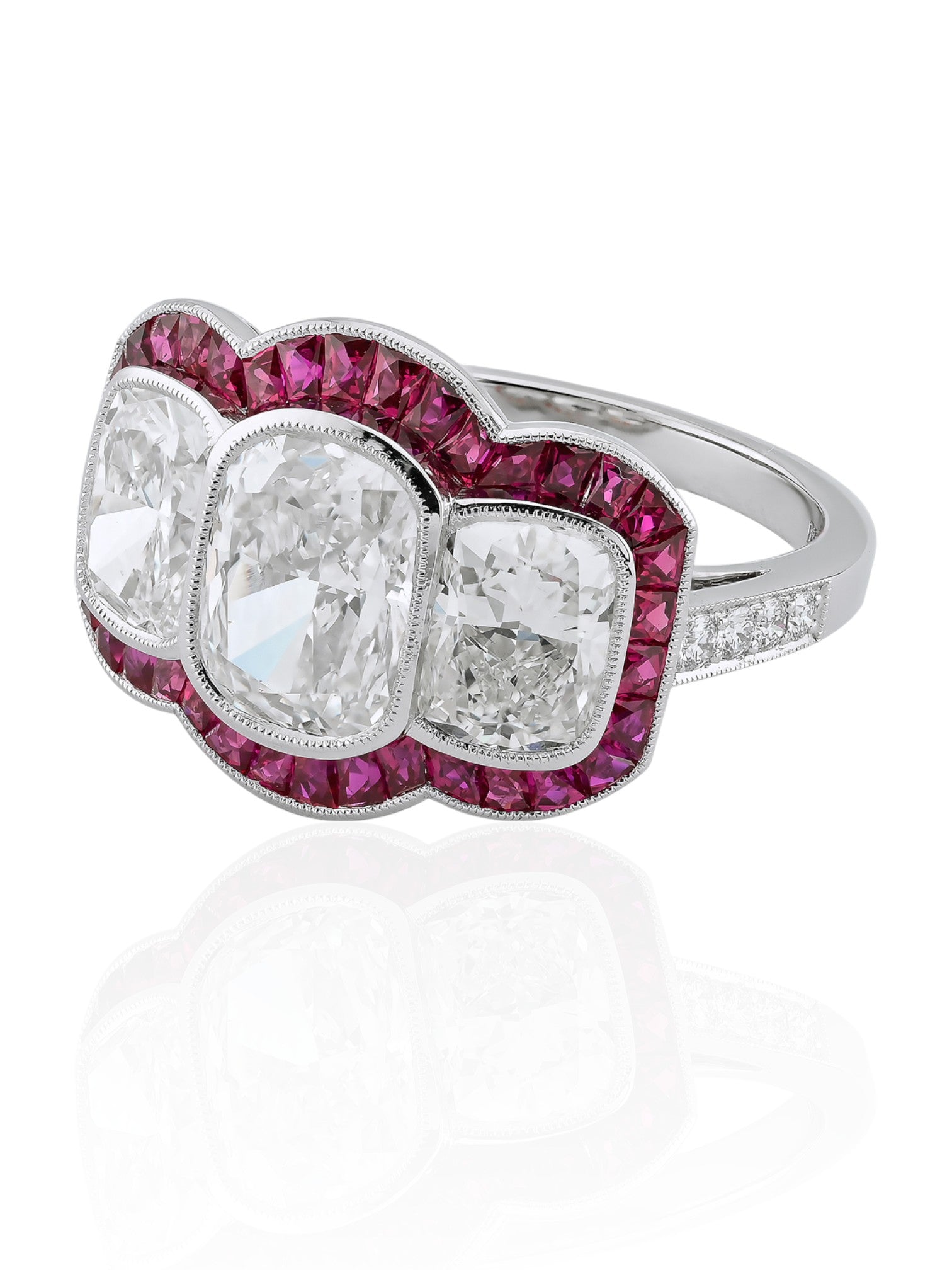 Sophia D Art Deco Ruby and Diamond Three-Stone Platinum Ring