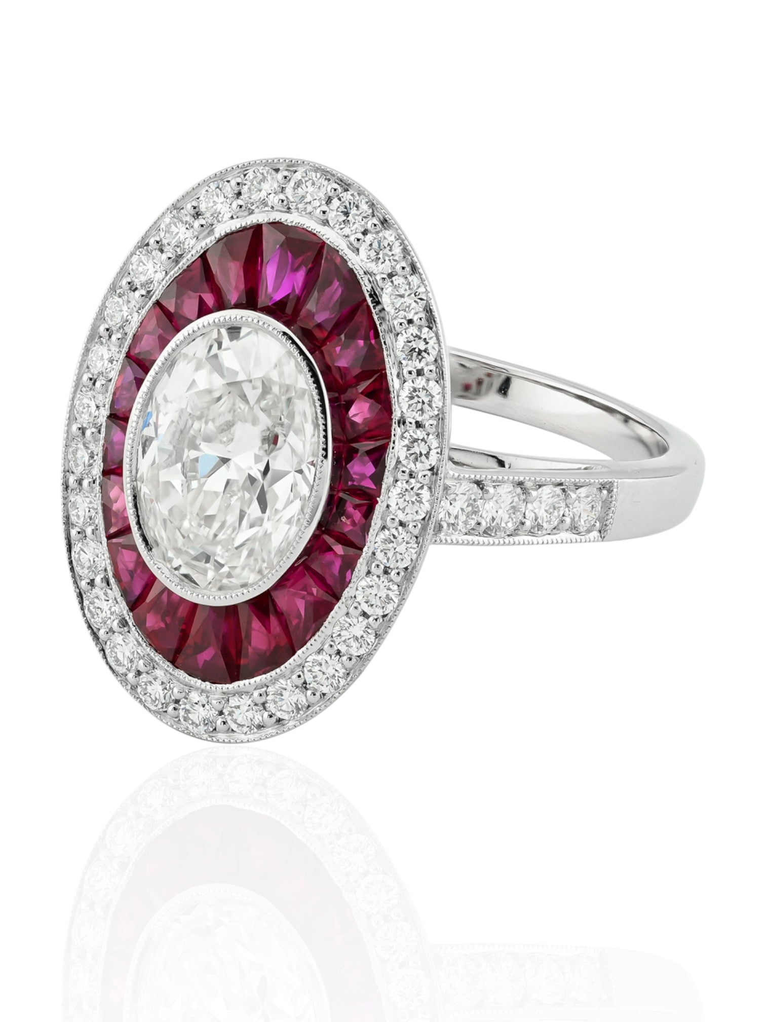 Sophia D Art Deco Ruby and Diamond Oval Platinum Ring