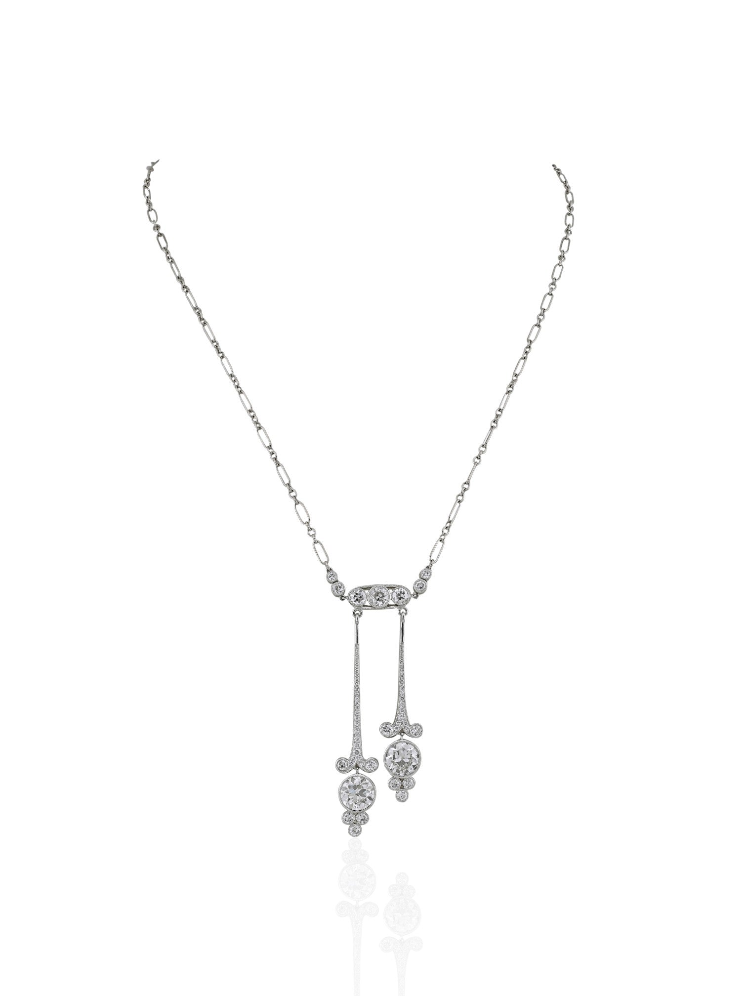 Sophia D Antique Style Old European Cut Diamond Drop Necklace Platinum