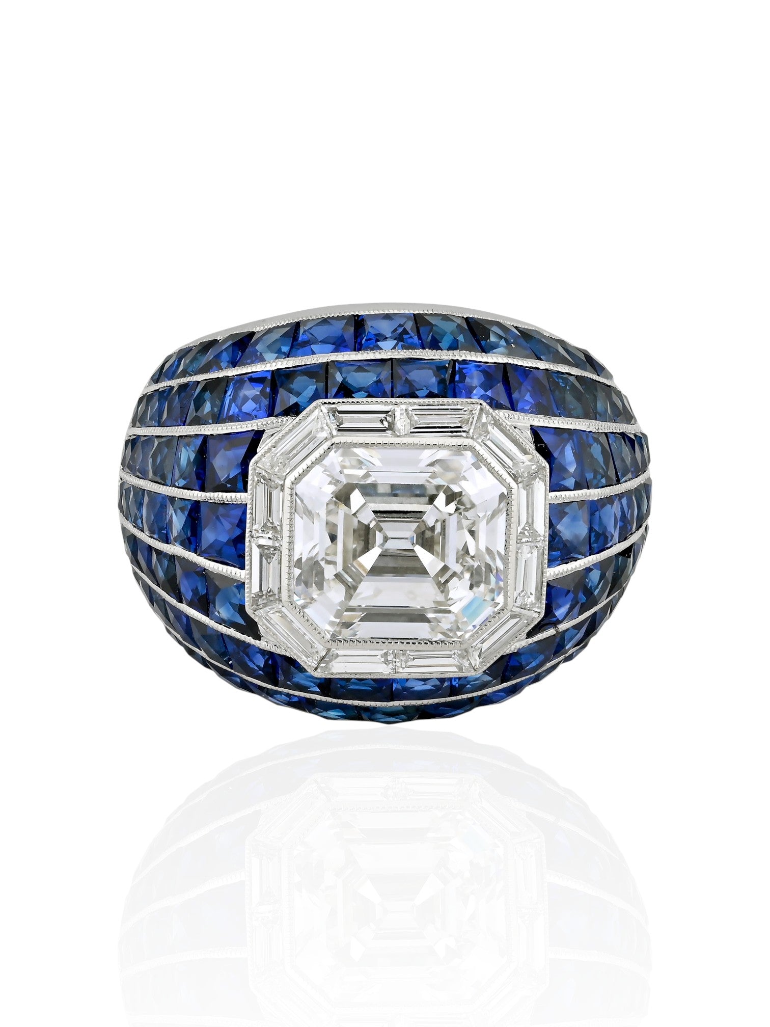 Sophia D Art Deco Mosaic Sapphire and Diamond Ring Platinum