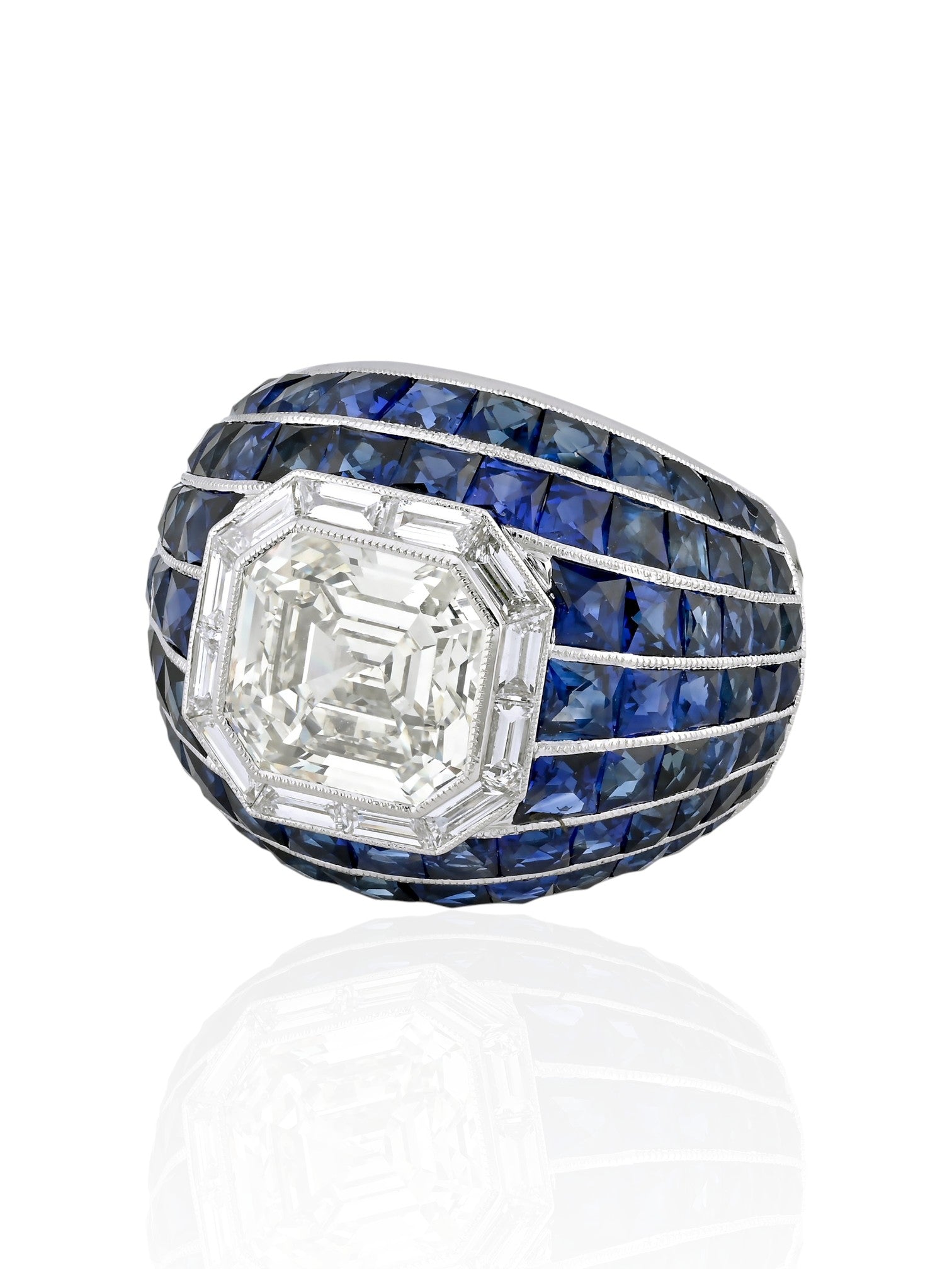 Sophia D Art Deco Mosaic Sapphire and Diamond Ring Platinum