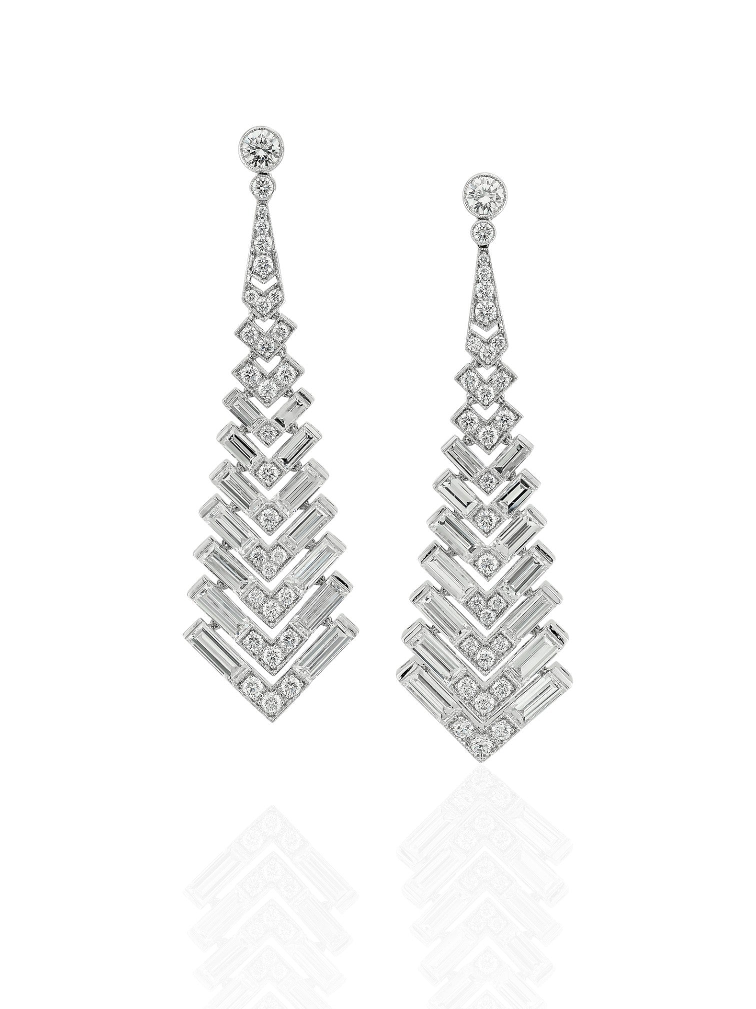 Sophia D Art Deco Diamond Chevron Platinum and 18K Yellow Gold Earrings