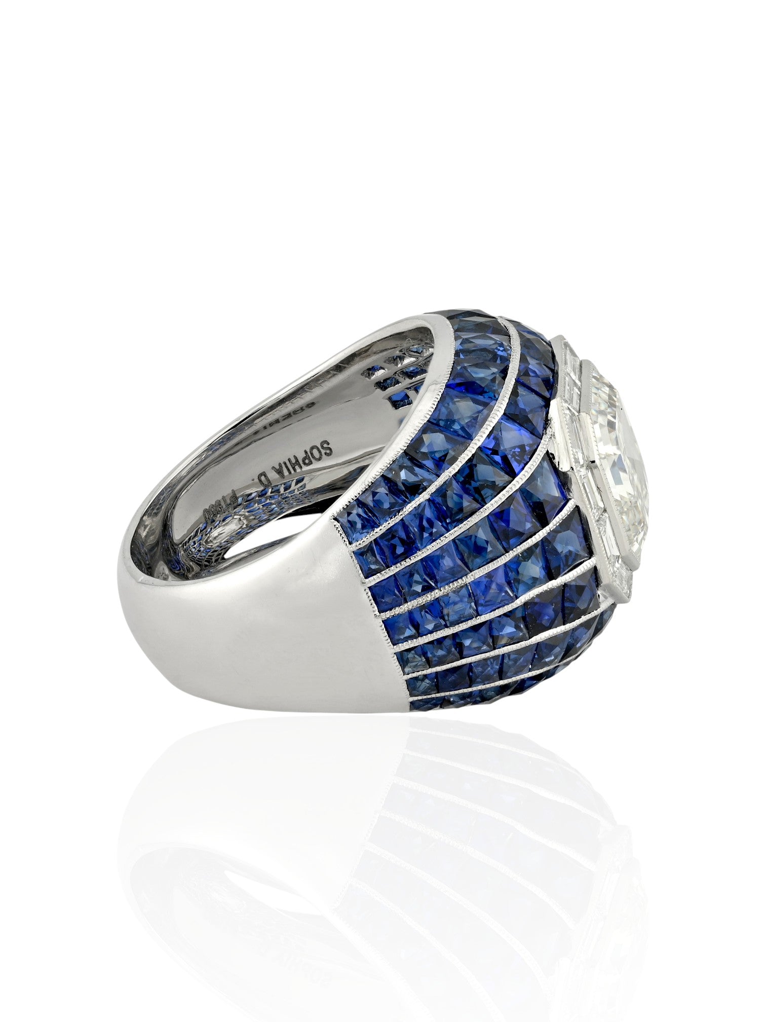 Sophia D Art Deco Mosaic Sapphire and Diamond Ring Platinum