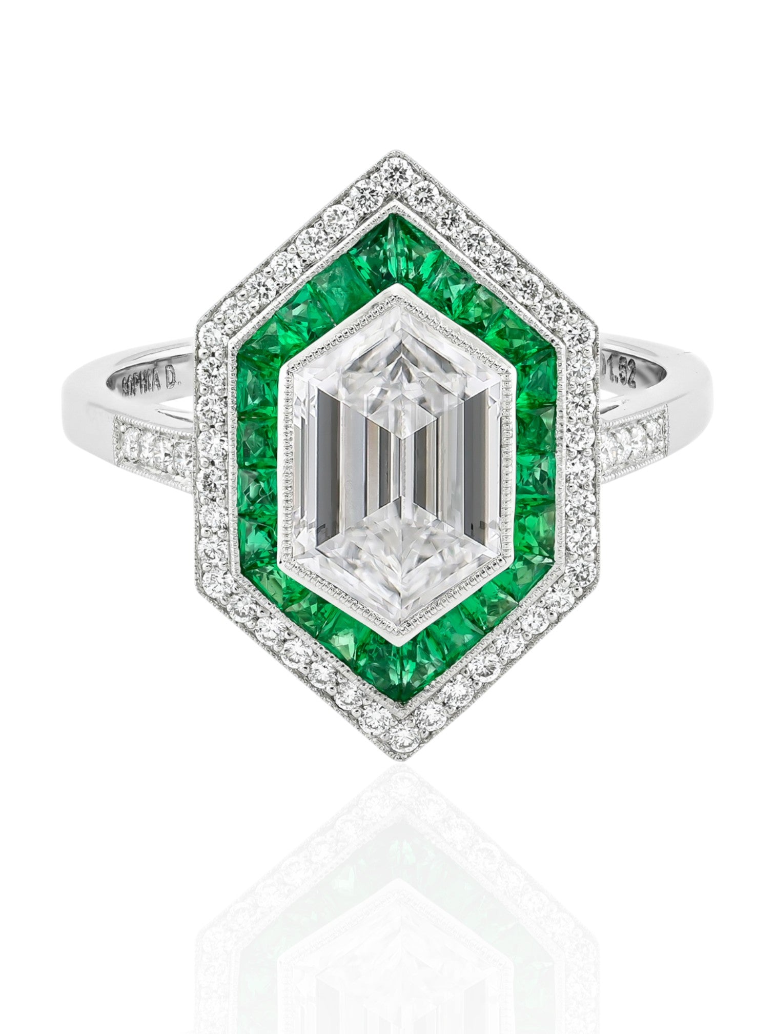 Sophia D Art Deco Emerald and Diamond Mosaic Platinum Ring