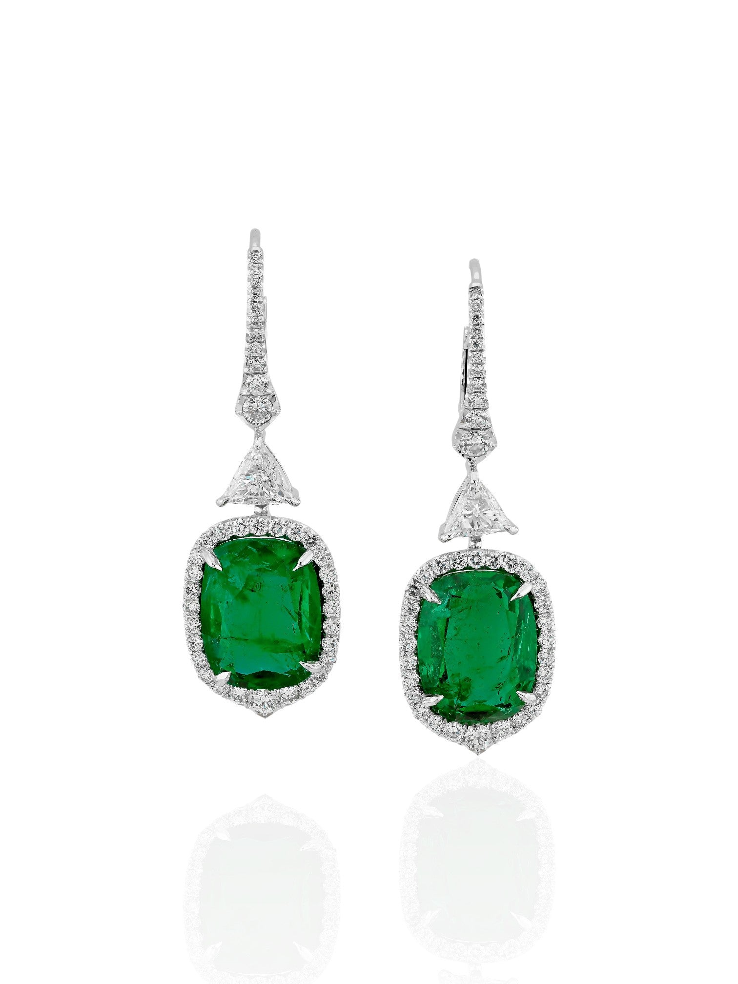 Sophia D Art Deco Emerald and Diamond Drop Earrings Platinum