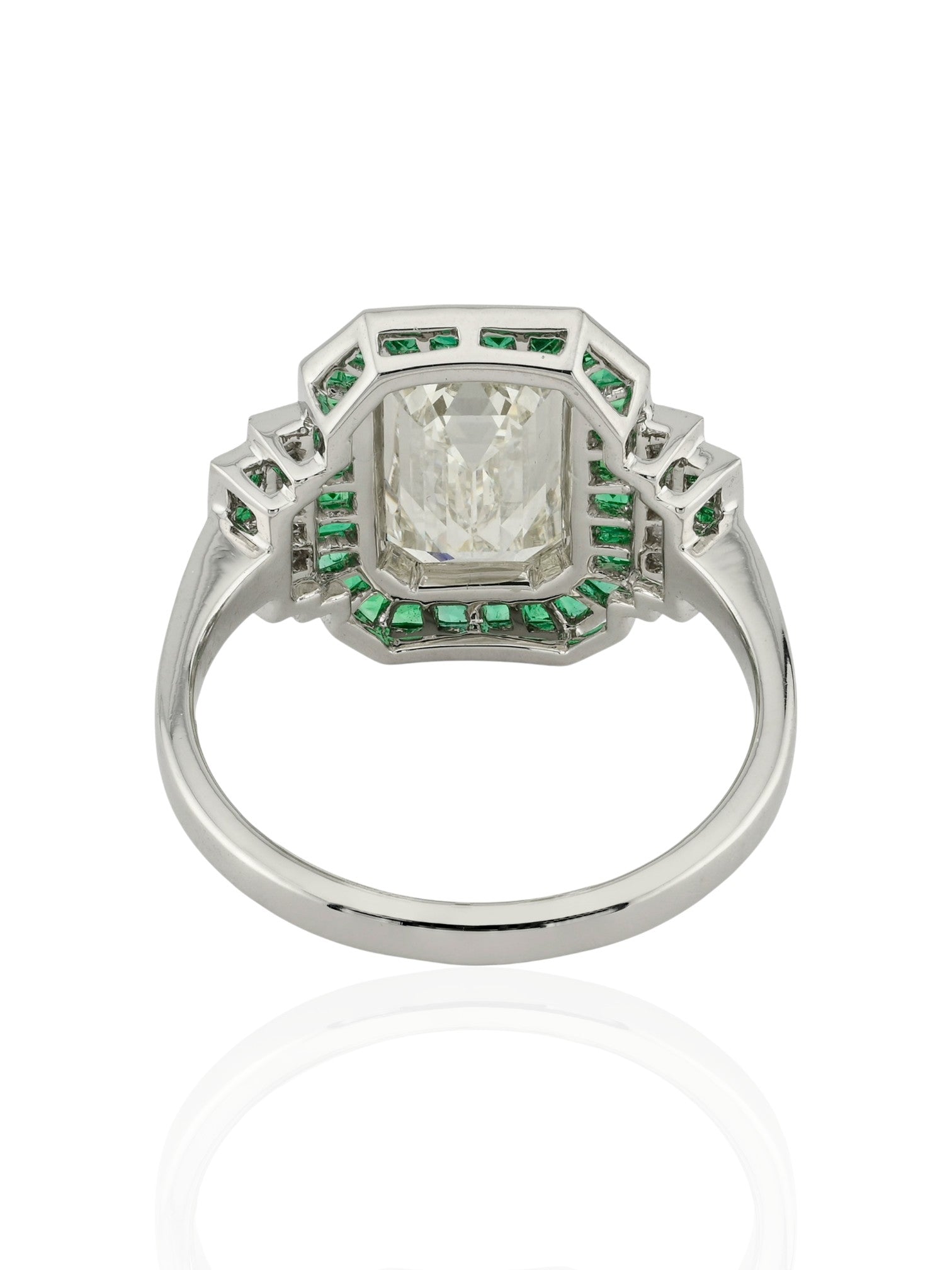 Sophia D Art Deco Mosaic Emerald and Diamond Ring Platinum