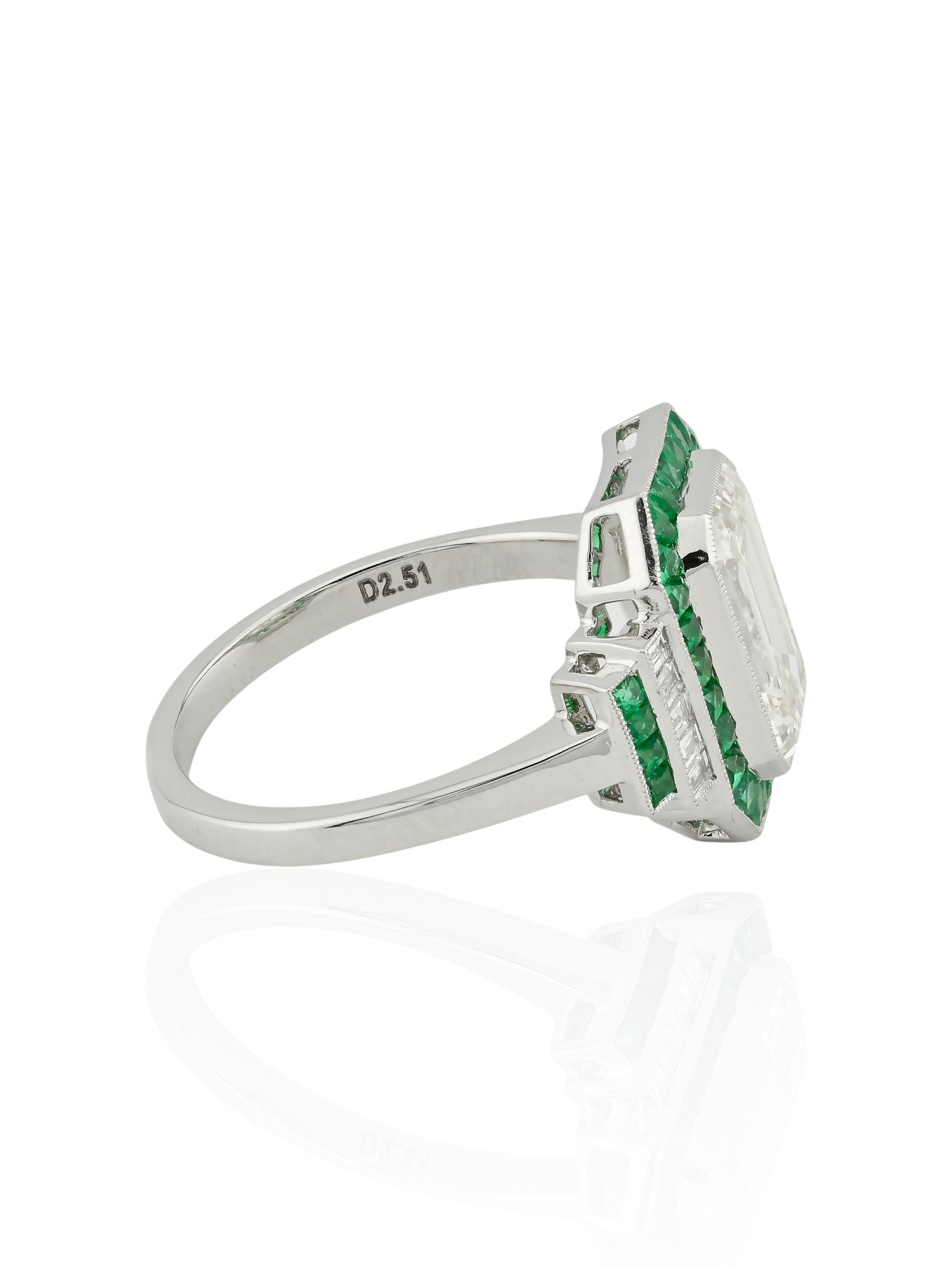 Sophia D Art Deco Mosaic Emerald and Diamond Ring Platinum