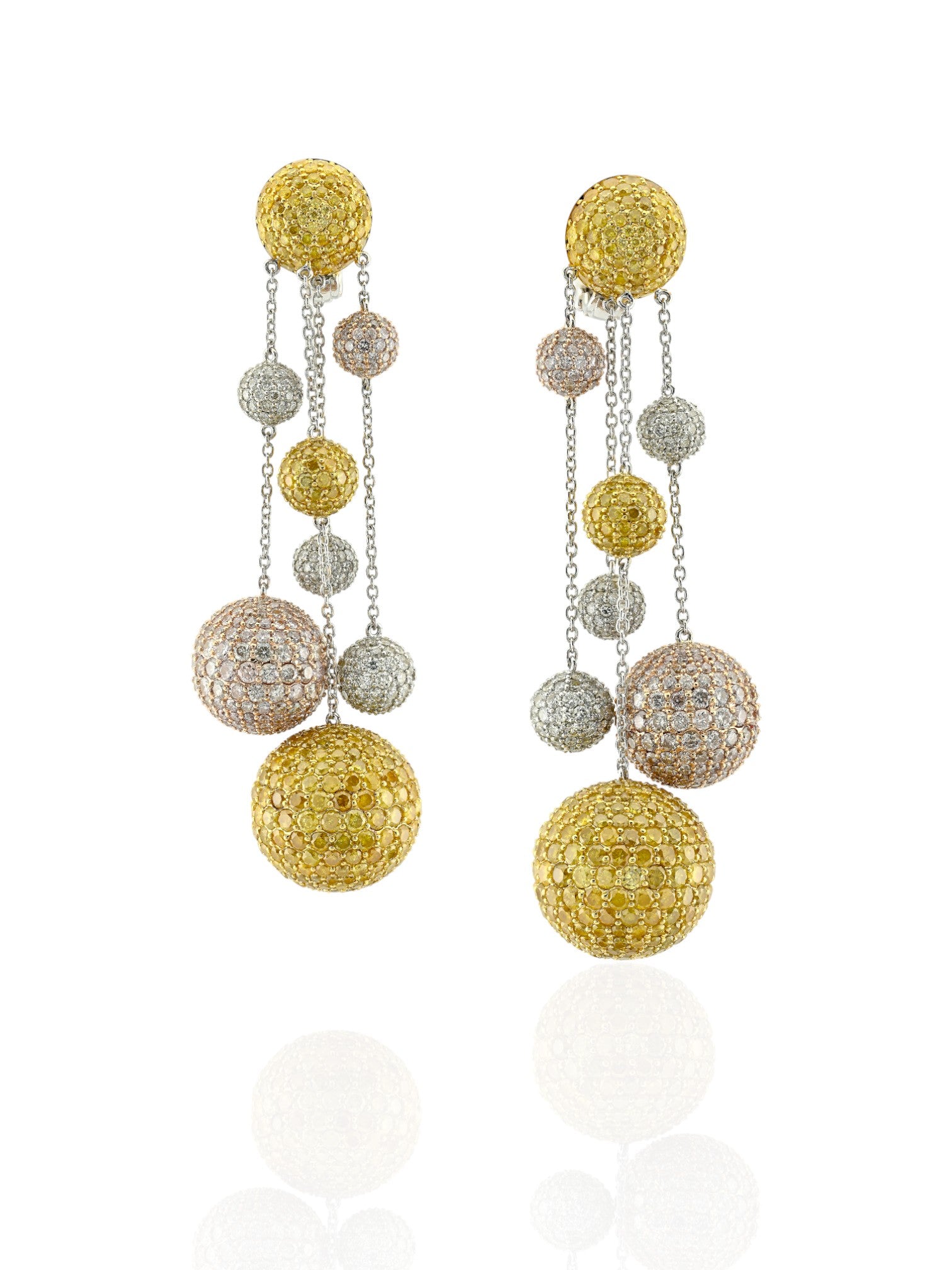 Sophia D Yellow, Pink, and White Diamond Platinum and 18K Yellow Gold Earrings