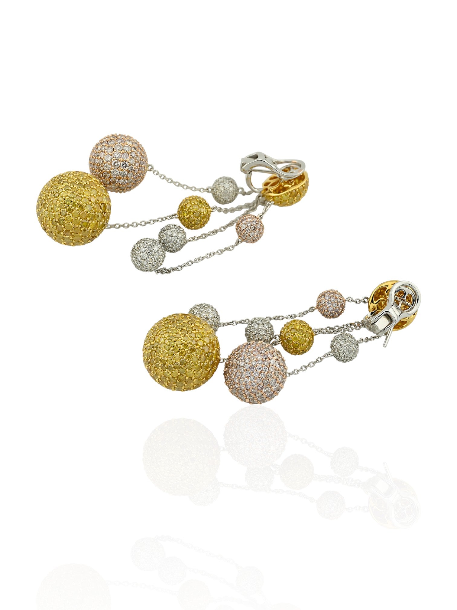 Sophia D Yellow, Pink, and White Diamond Platinum and 18K Yellow Gold Earrings