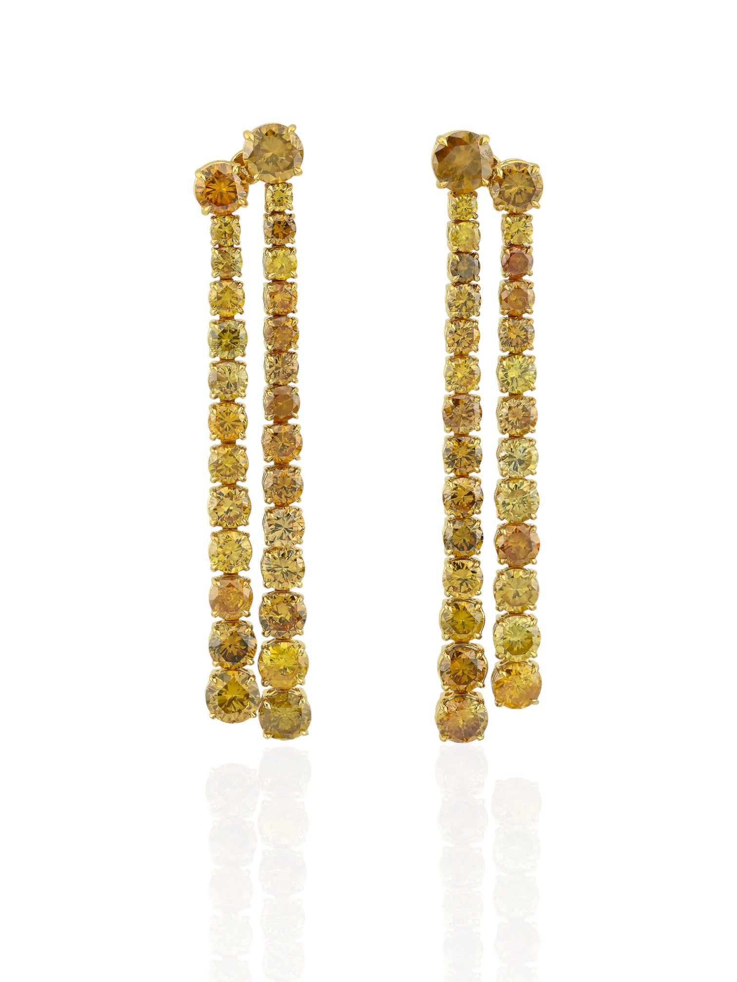 Sophia D Mixed Yellow and Brown Diamond Double Line 18K Yellow Gold Earrings