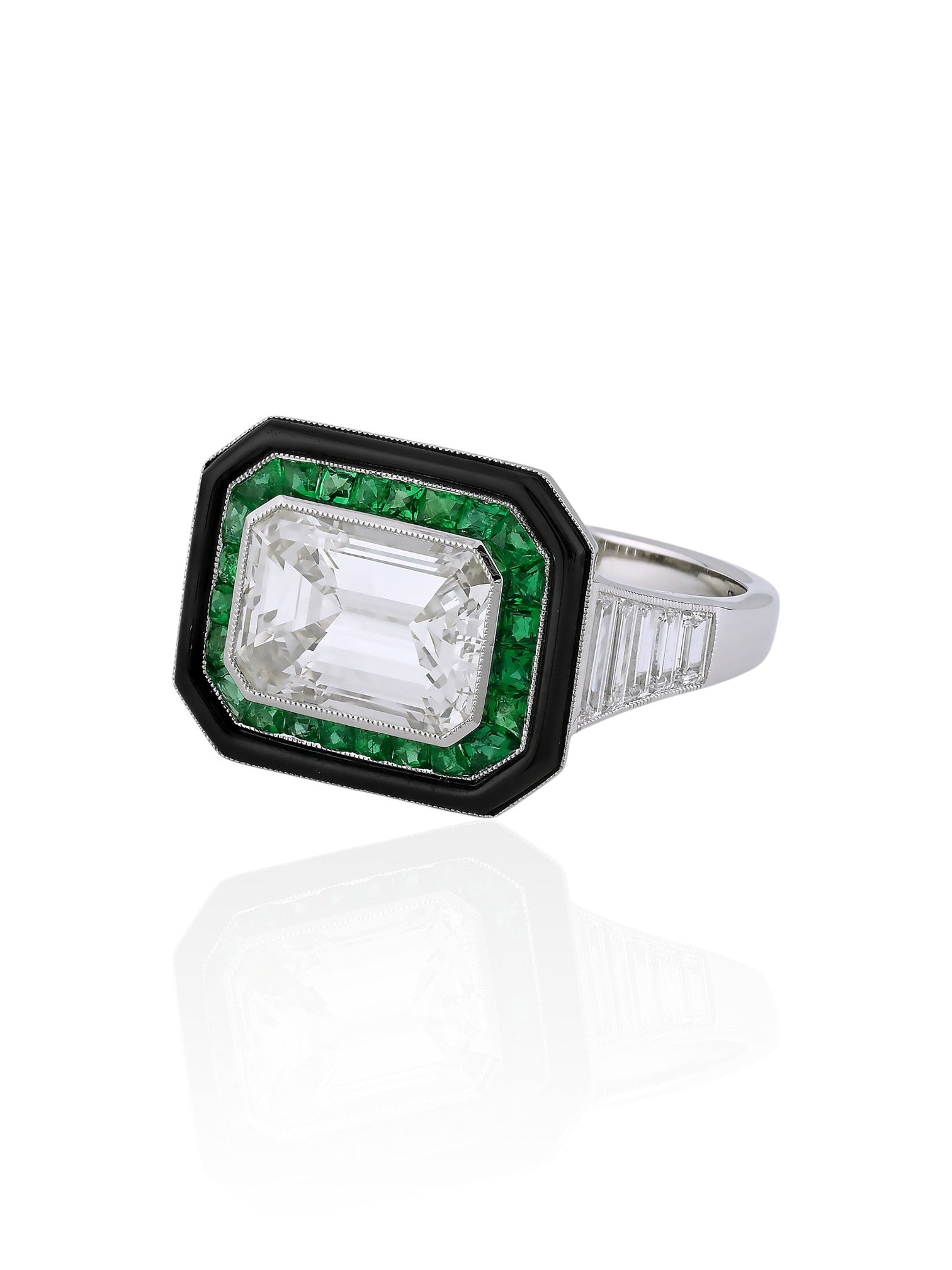 Sophia D Emerald, Onyx and Diamond Mosaic Ring Platinum