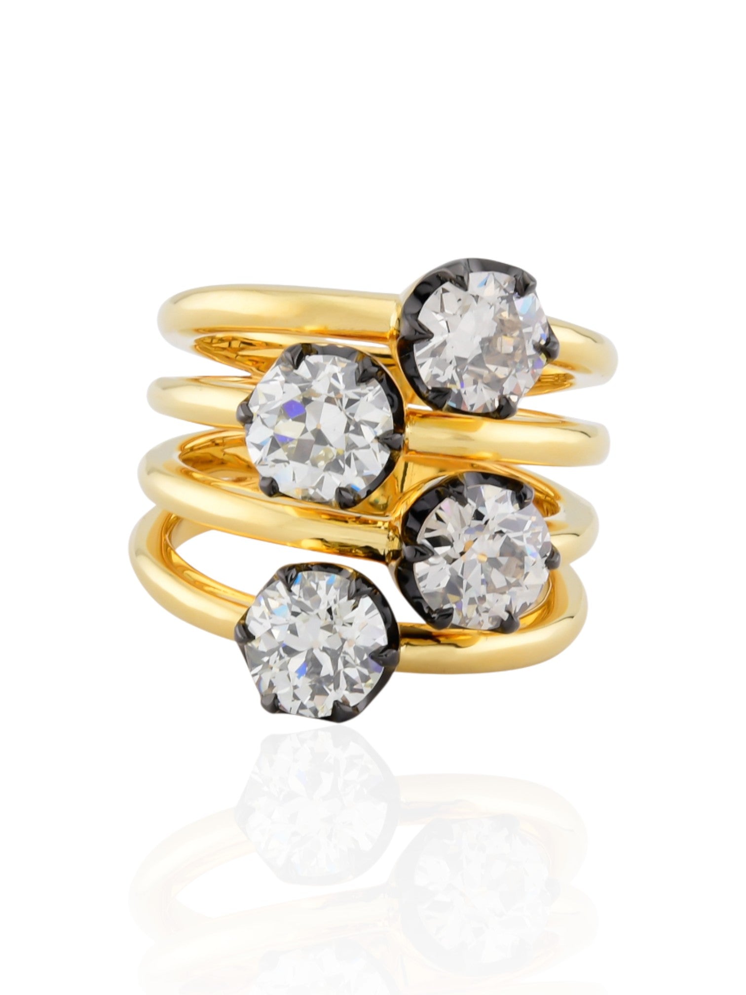 Sophia D Four-Stone Round Diamond 18K Yellow Gold and Silver Ring