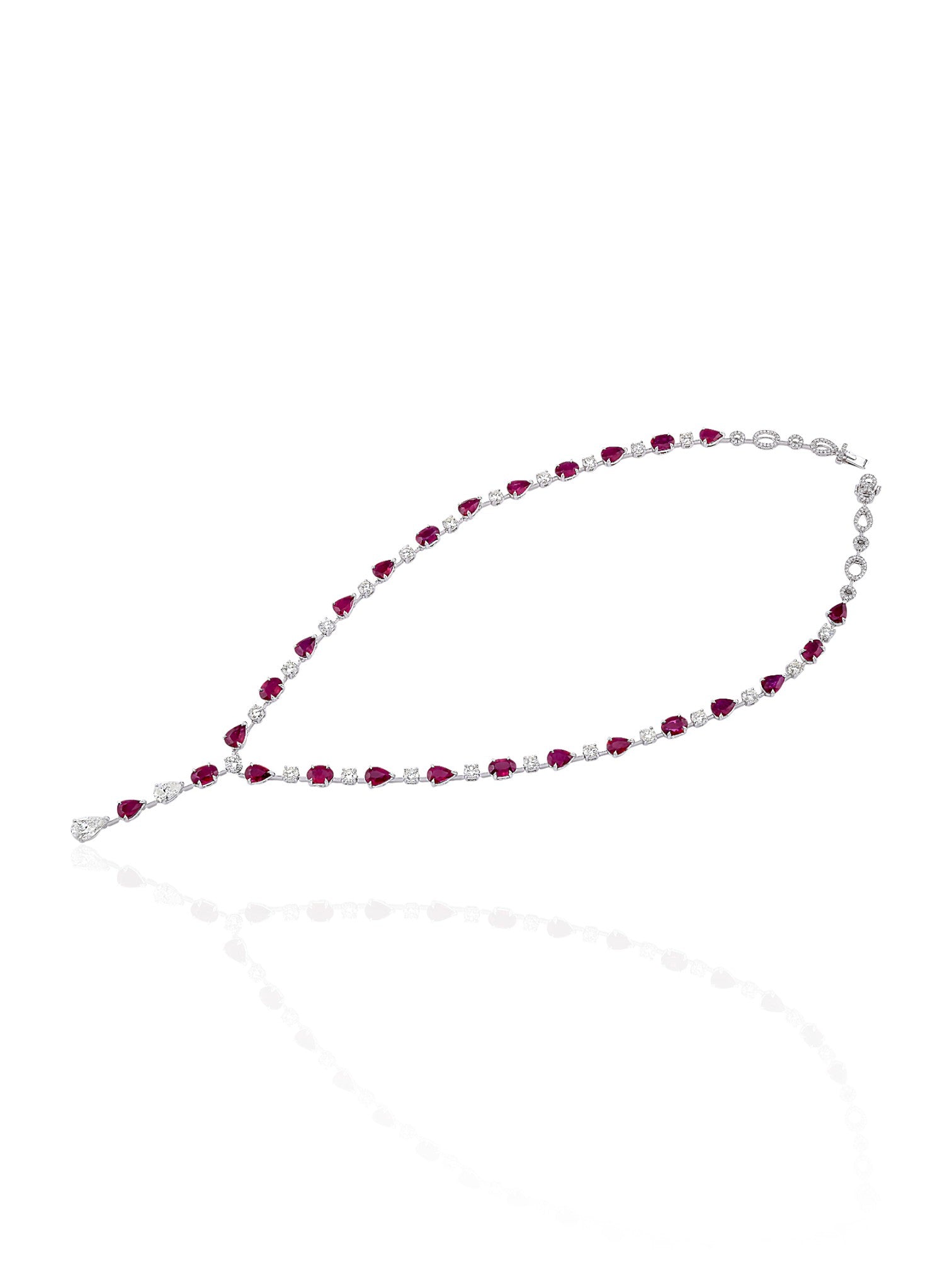 Ruby & Diamond Y-Drop Necklace in Platinum