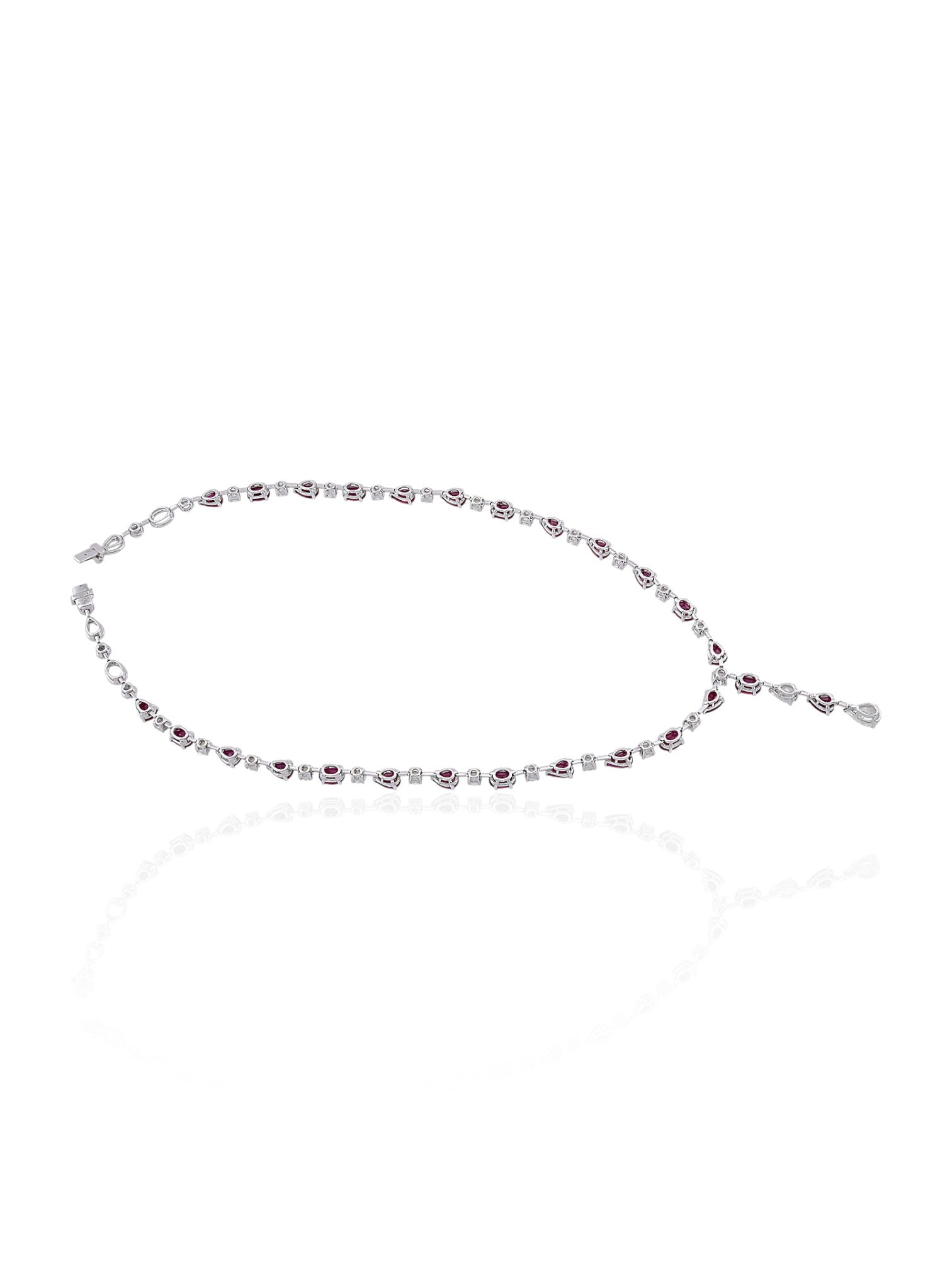 Ruby & Diamond Y-Drop Necklace in Platinum