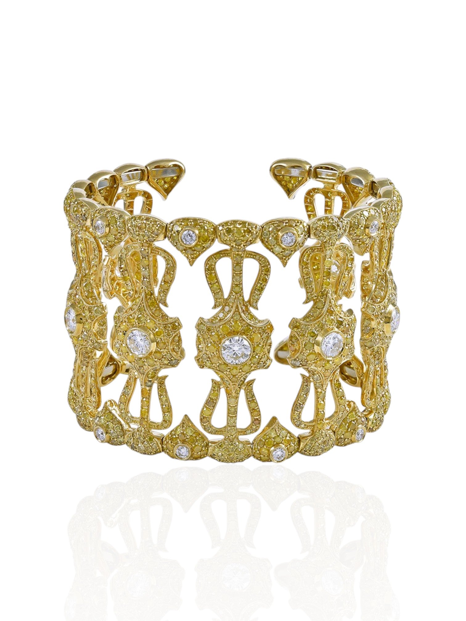 Sophia D Yellow and White Diamond Openwork Cuff Bracelet 18K Yellow Gold