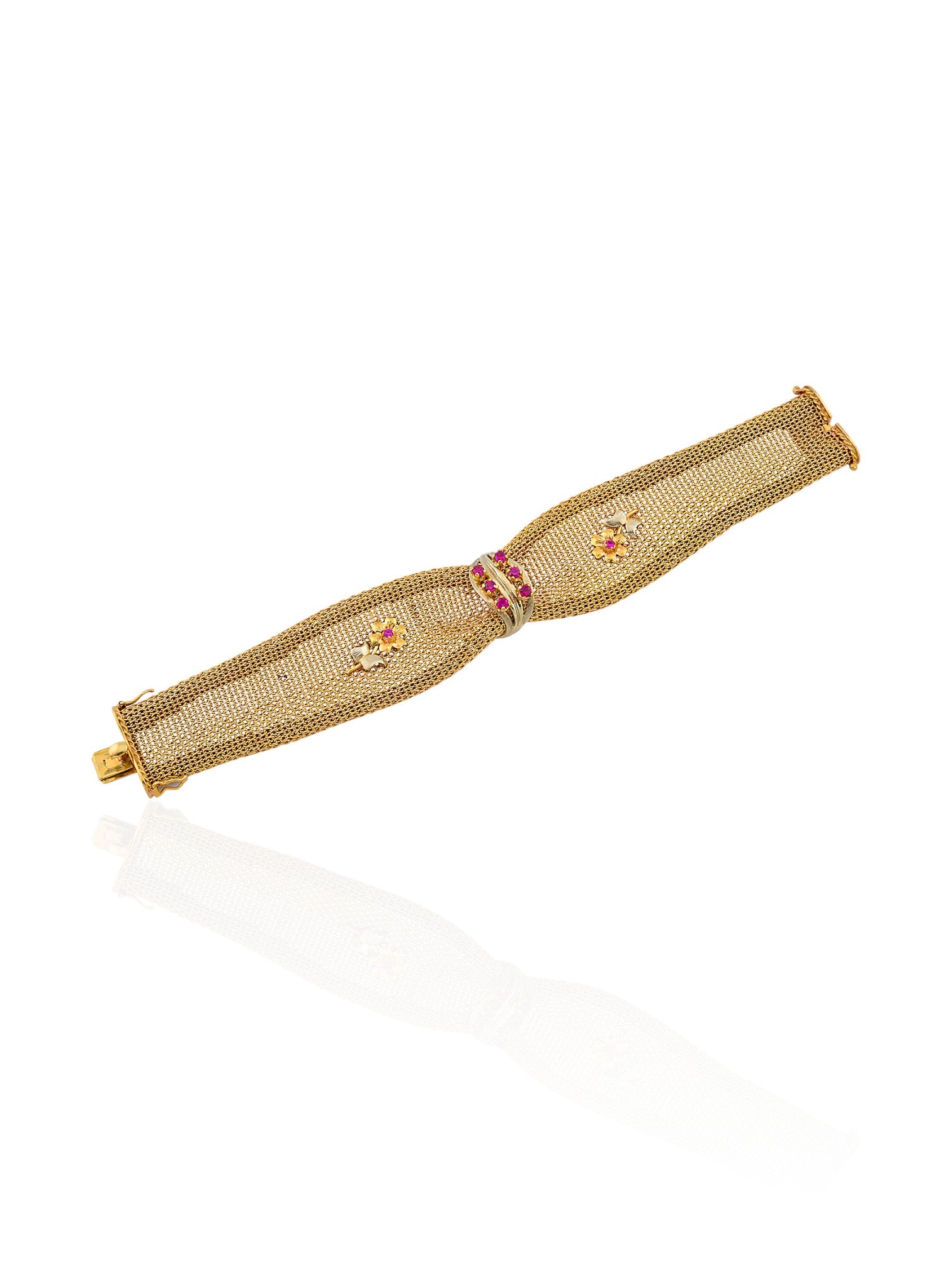 Sophia D Vintage Ruby Mesh Bracelet in 18K Yellow Gold