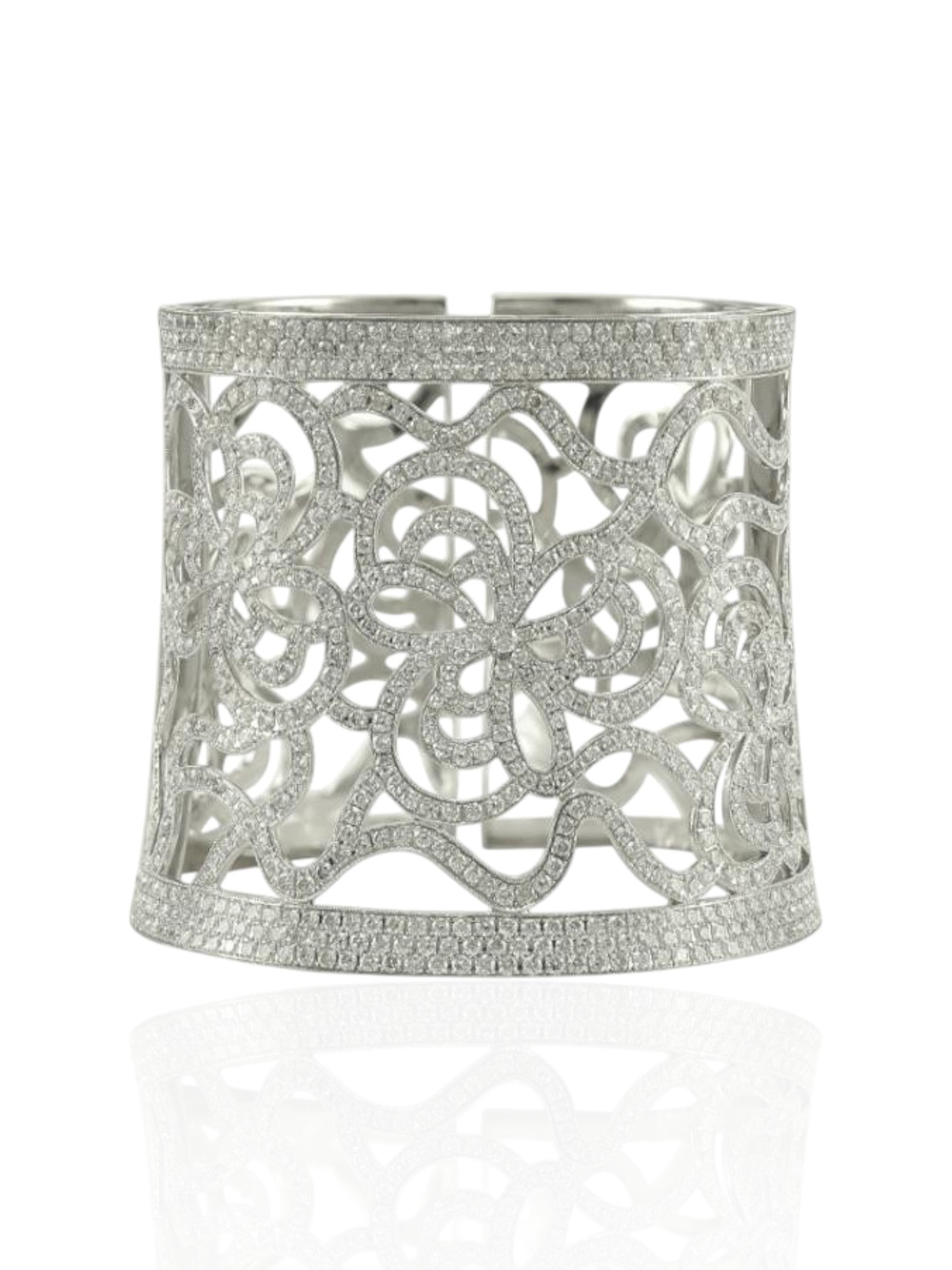 Sophia D Diamond Openwork Floral Cuff Bracelet 18K White Gold