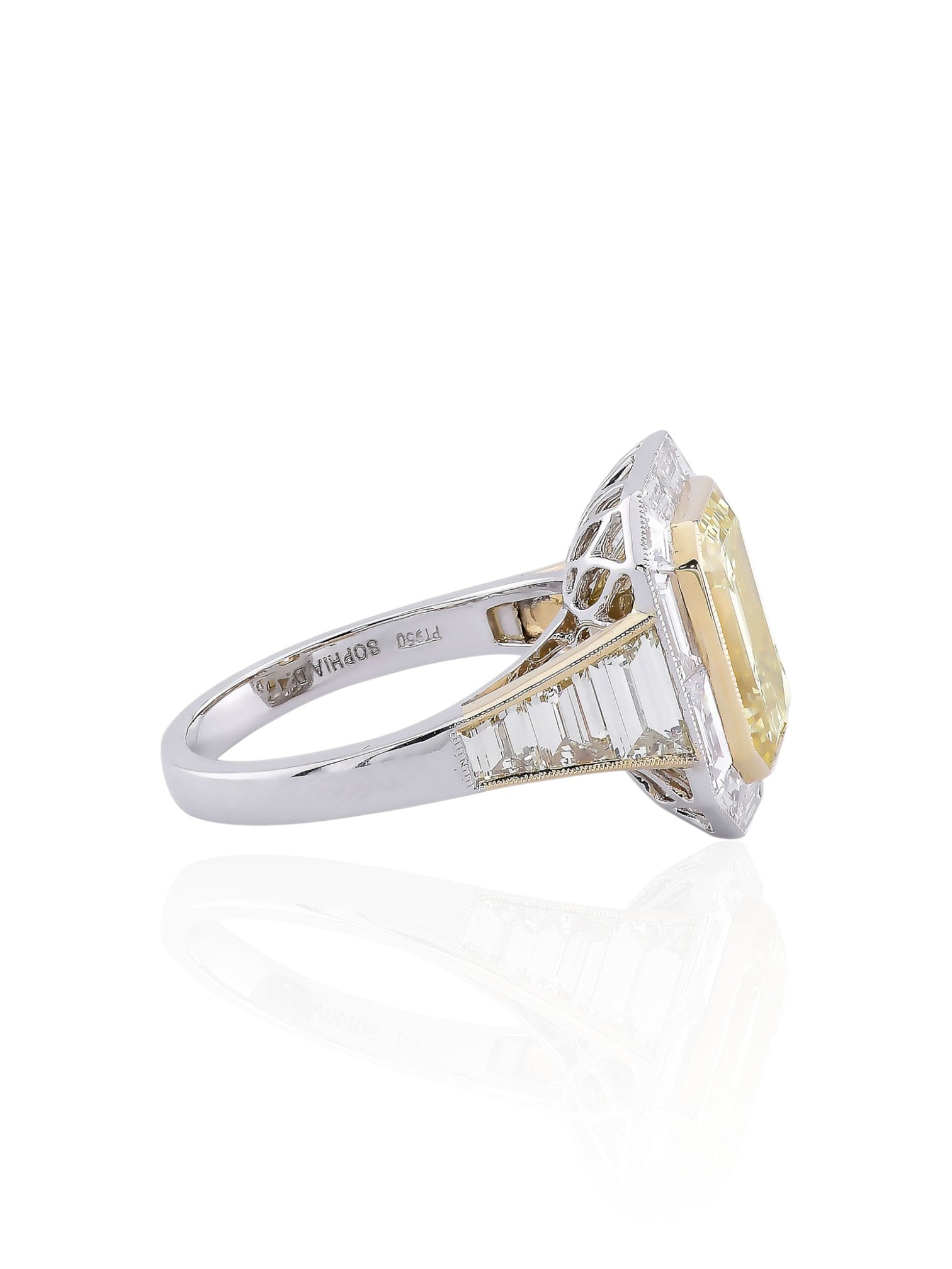 Sophia D Art Deco Mosaic Yellow Diamond Ring in Platinum and 18K Yellow Gold