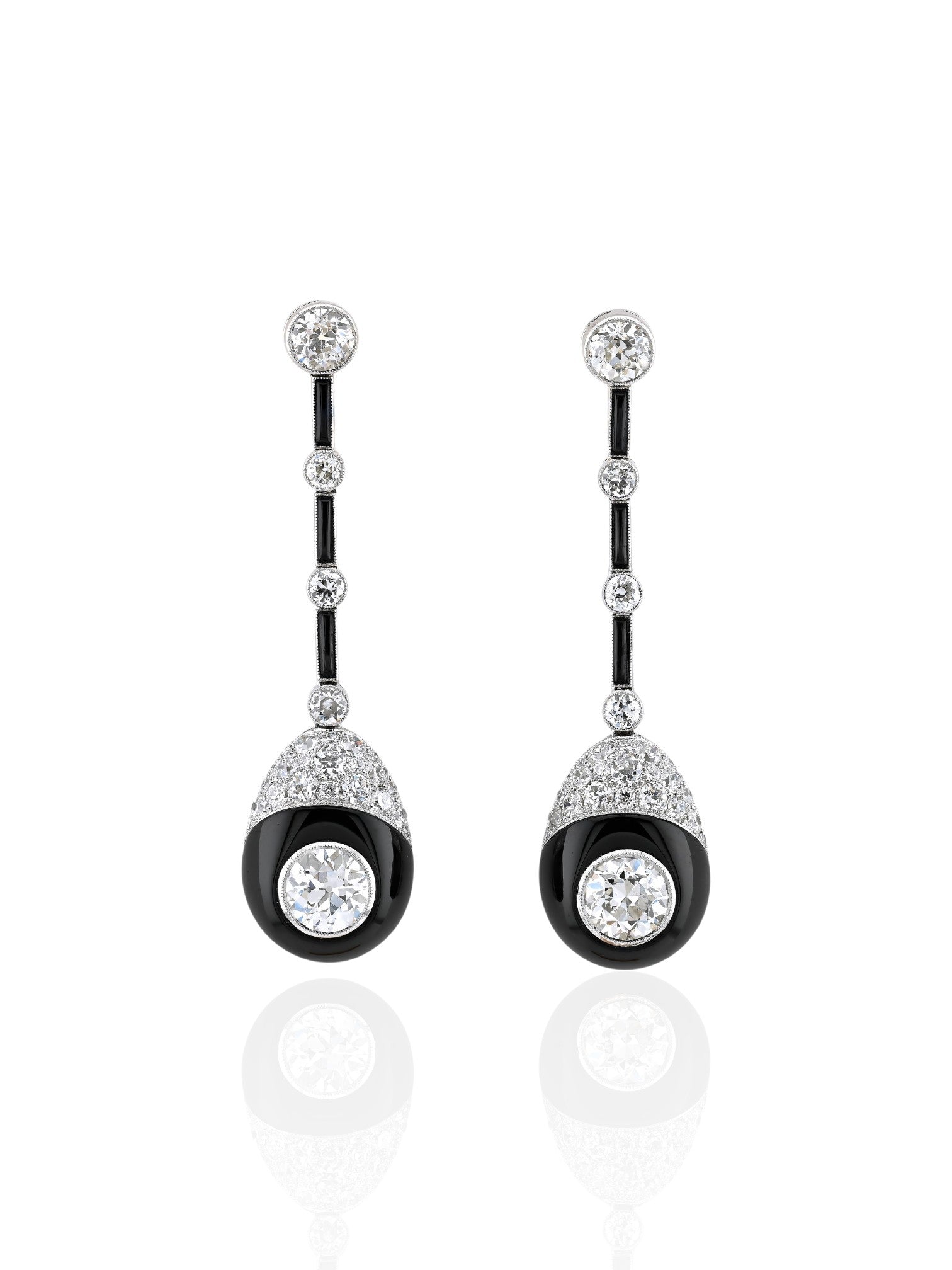 Sophia D Art Deco Onyx Old European Diamond Earrings Platinum and 18K Yellow Gold