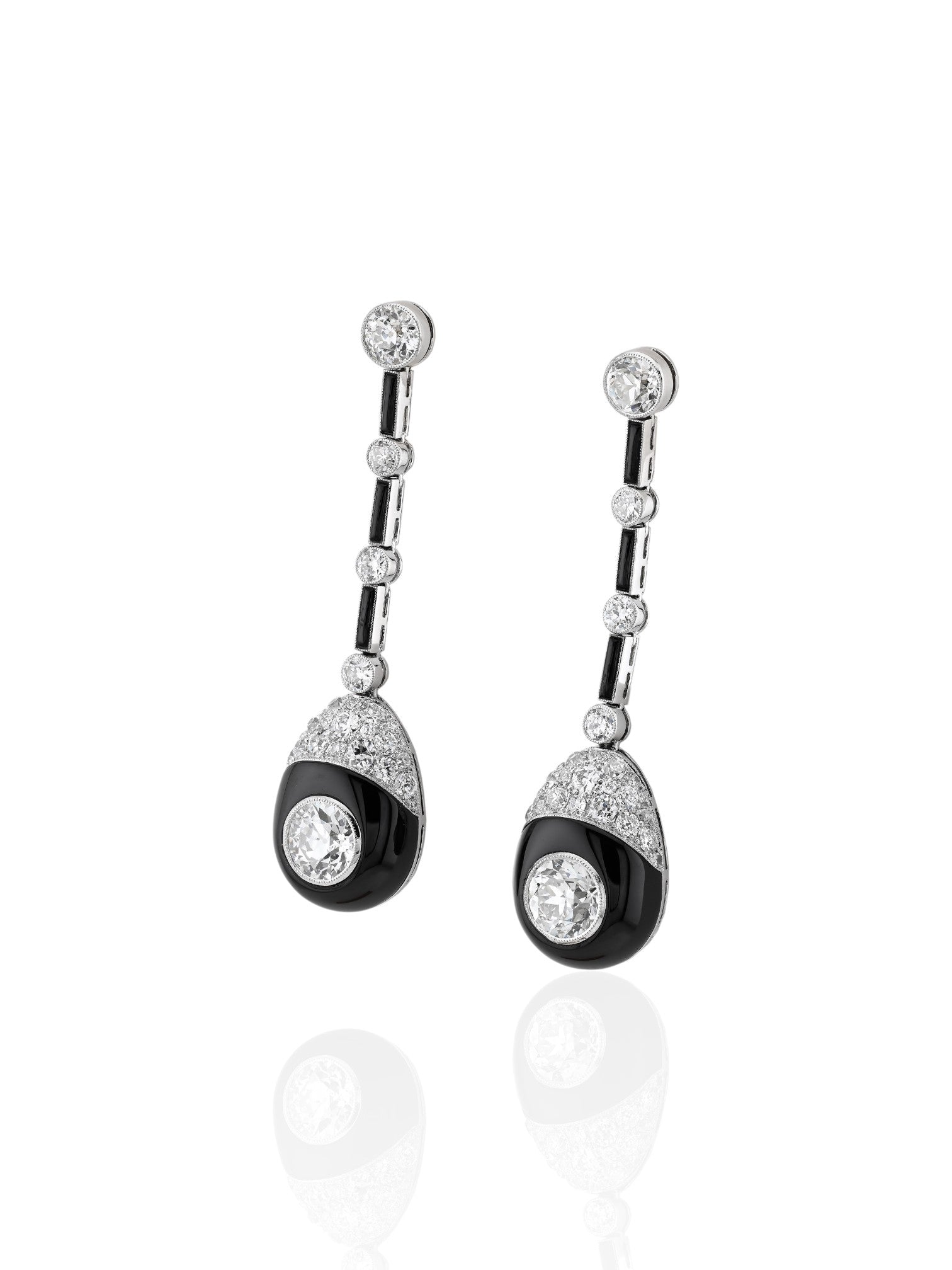 Sophia D Art Deco Onyx Old European Diamond Earrings Platinum and 18K Yellow Gold