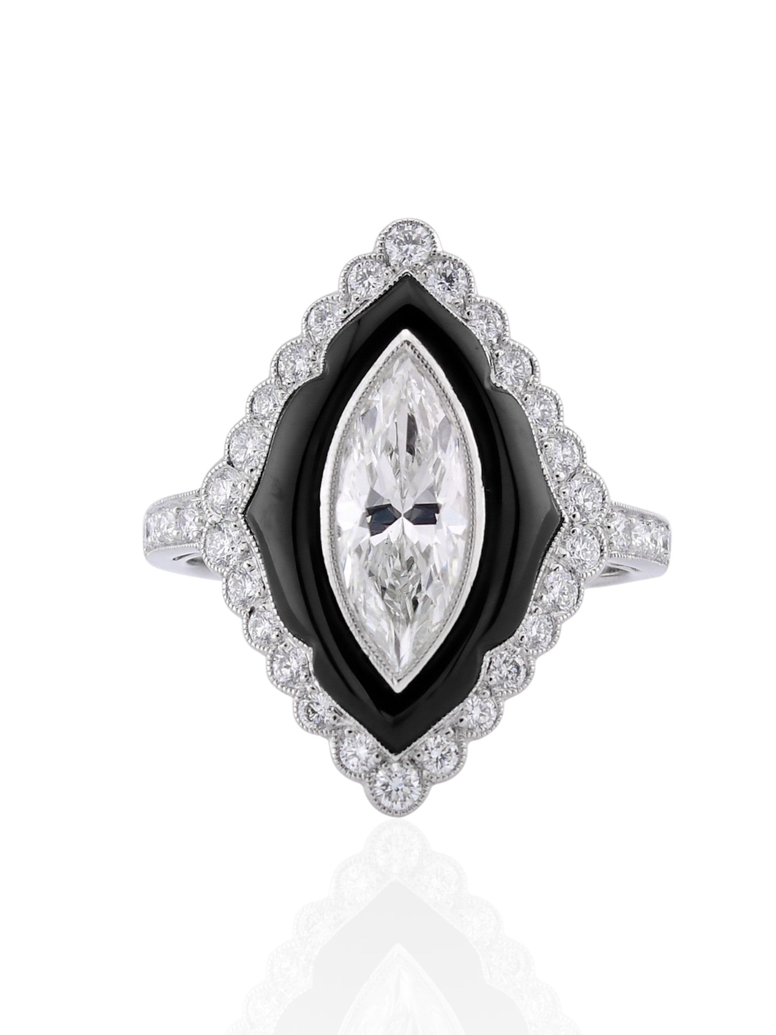 Sophia D Art Deco Marquise Diamond and Onyx Ring in Platinum