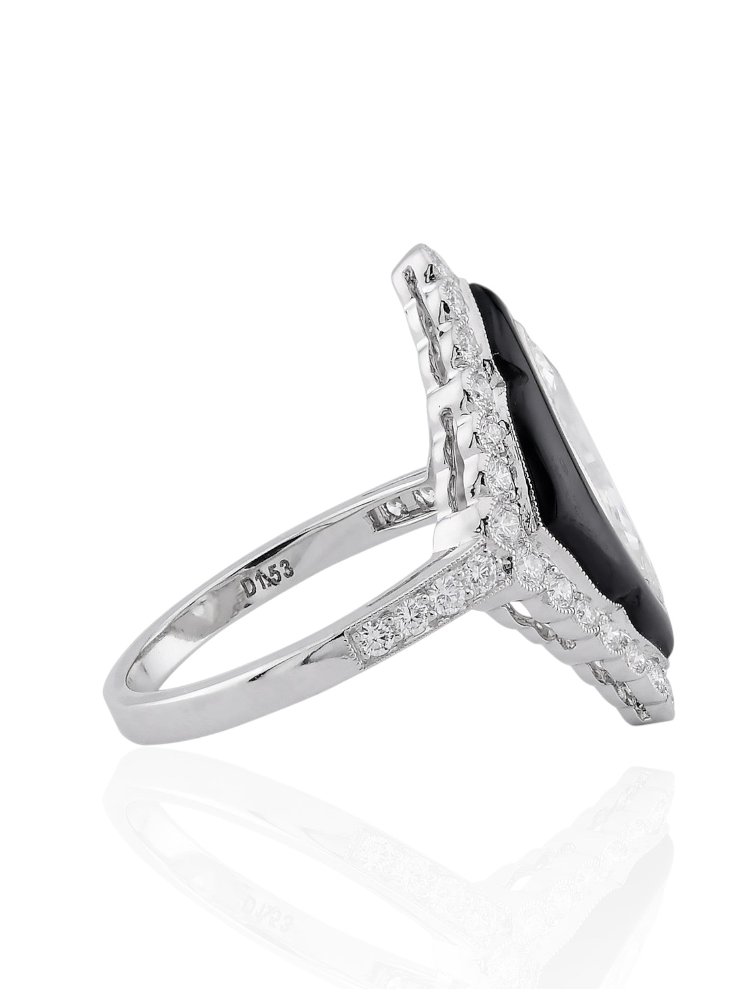 Sophia D Art Deco Marquise Diamond and Onyx Ring in Platinum