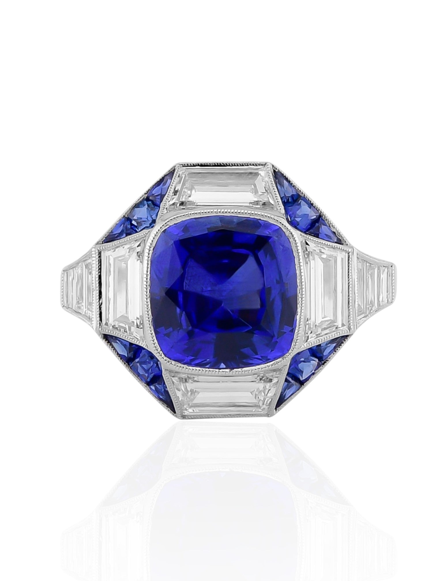 Sophia D Art Deco Style Sapphire and Diamond Mosaic Ring in Platinum