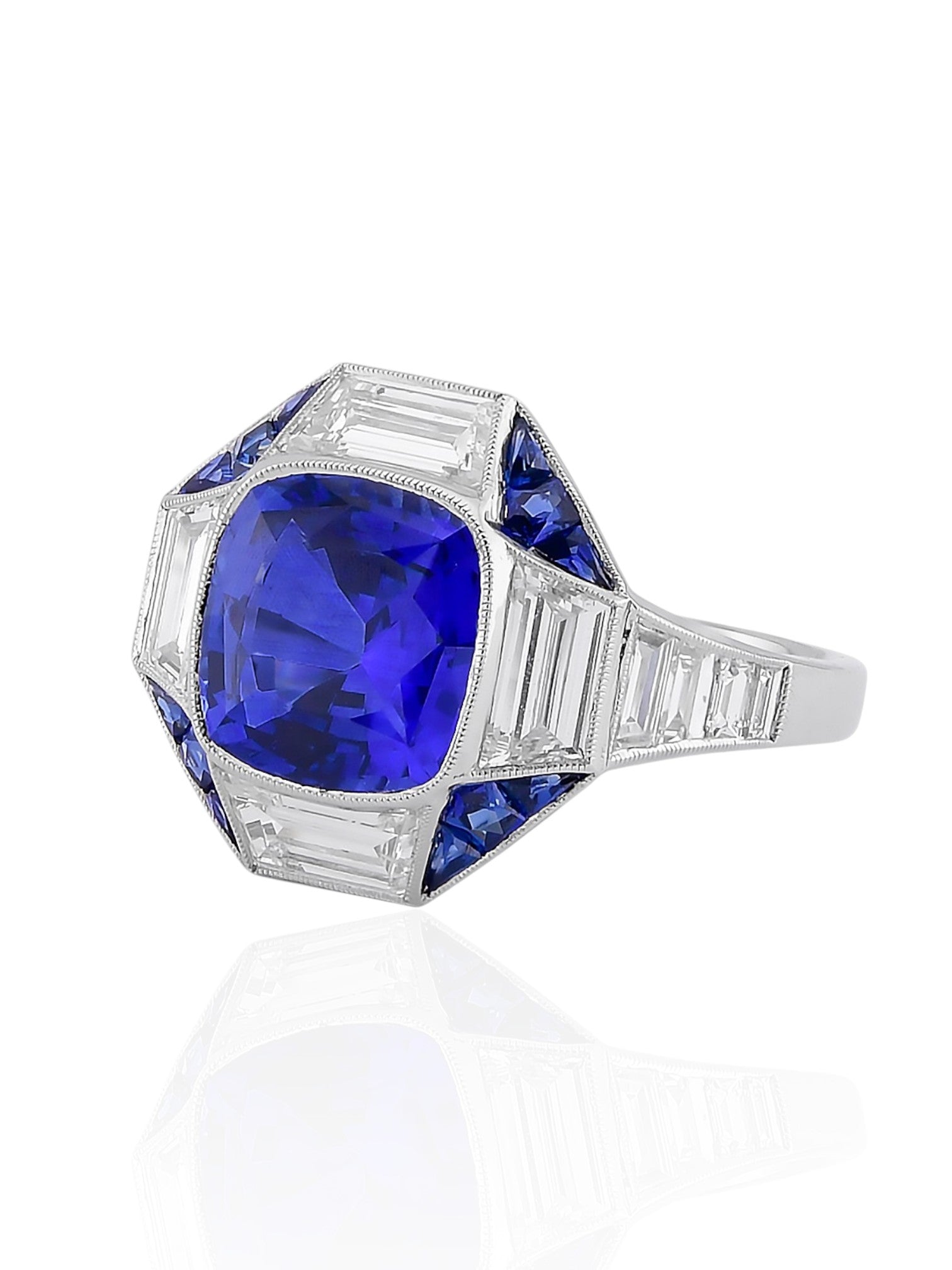Sophia D Art Deco Style Sapphire and Diamond Mosaic Ring in Platinum