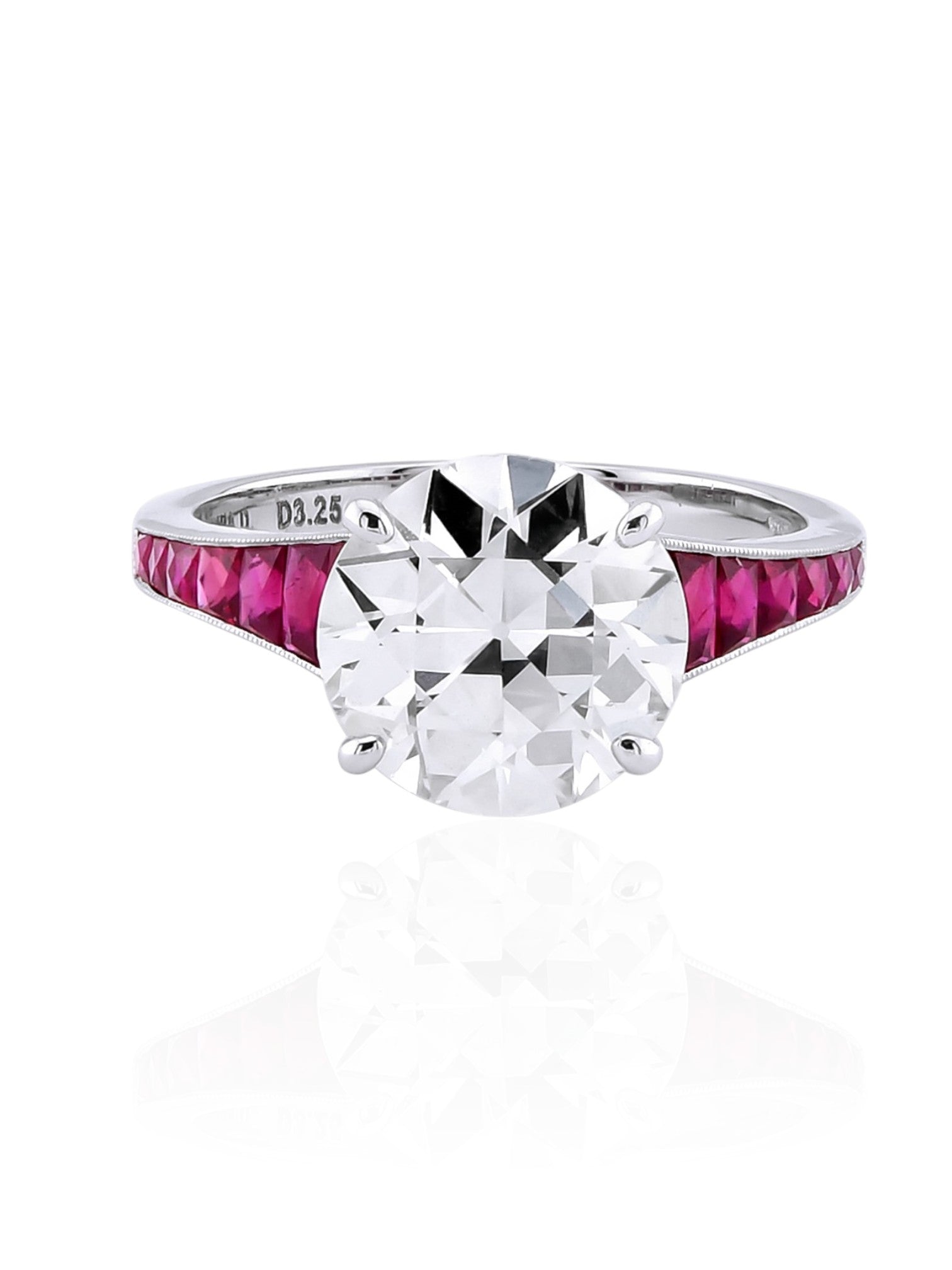 Sophia D Art Deco Old European Cut Diamond and Ruby Ring in Platinum
