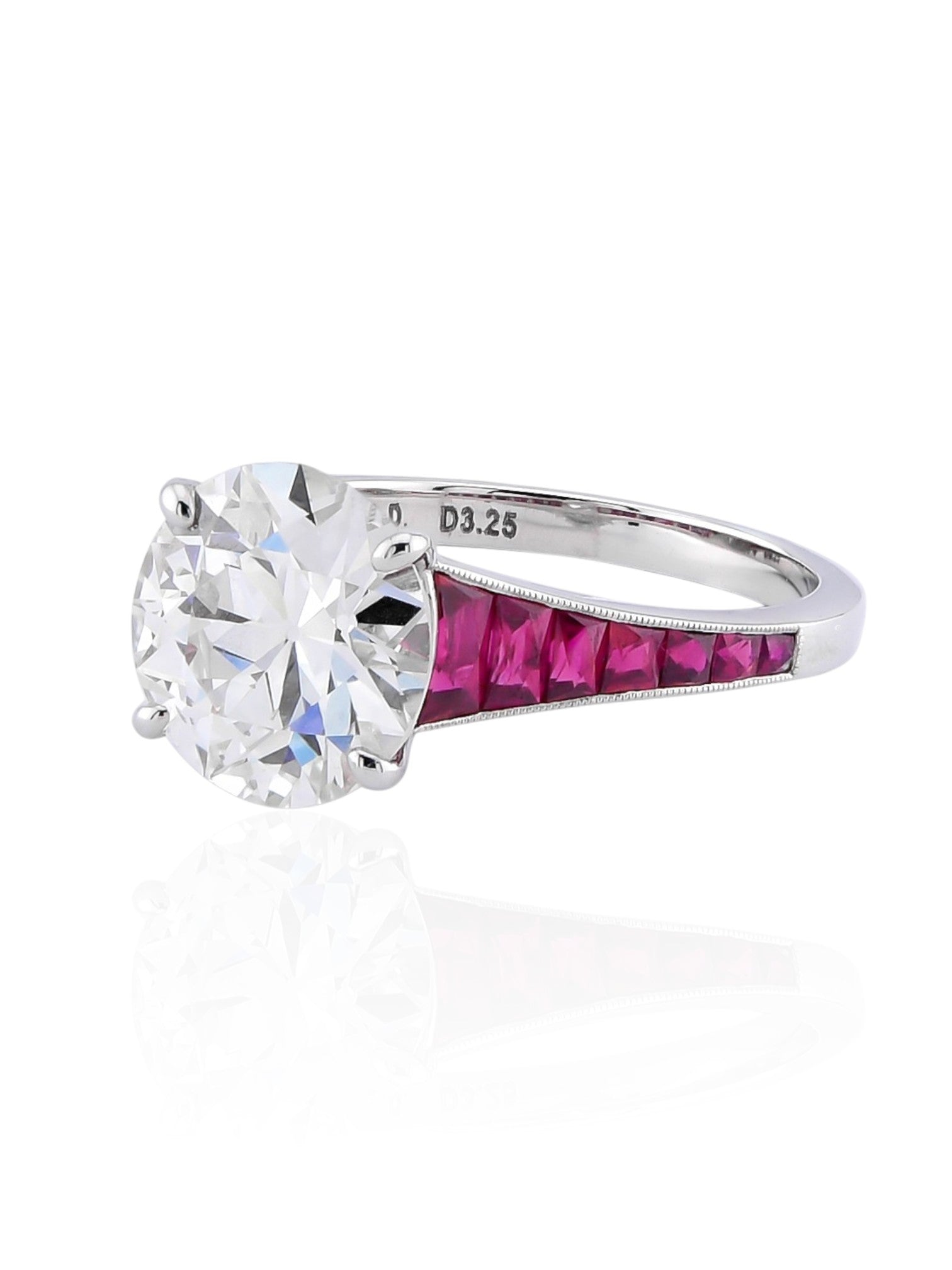 Sophia D Art Deco Old European Cut Diamond and Ruby Ring in Platinum