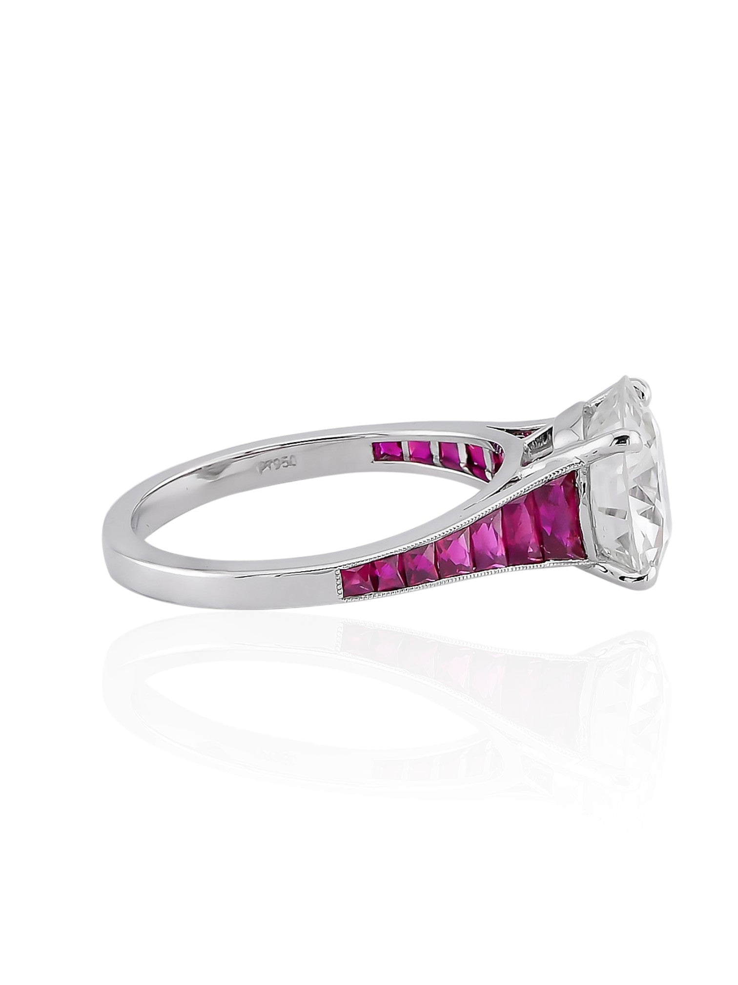 Sophia D Art Deco Old European Cut Diamond and Ruby Ring in Platinum