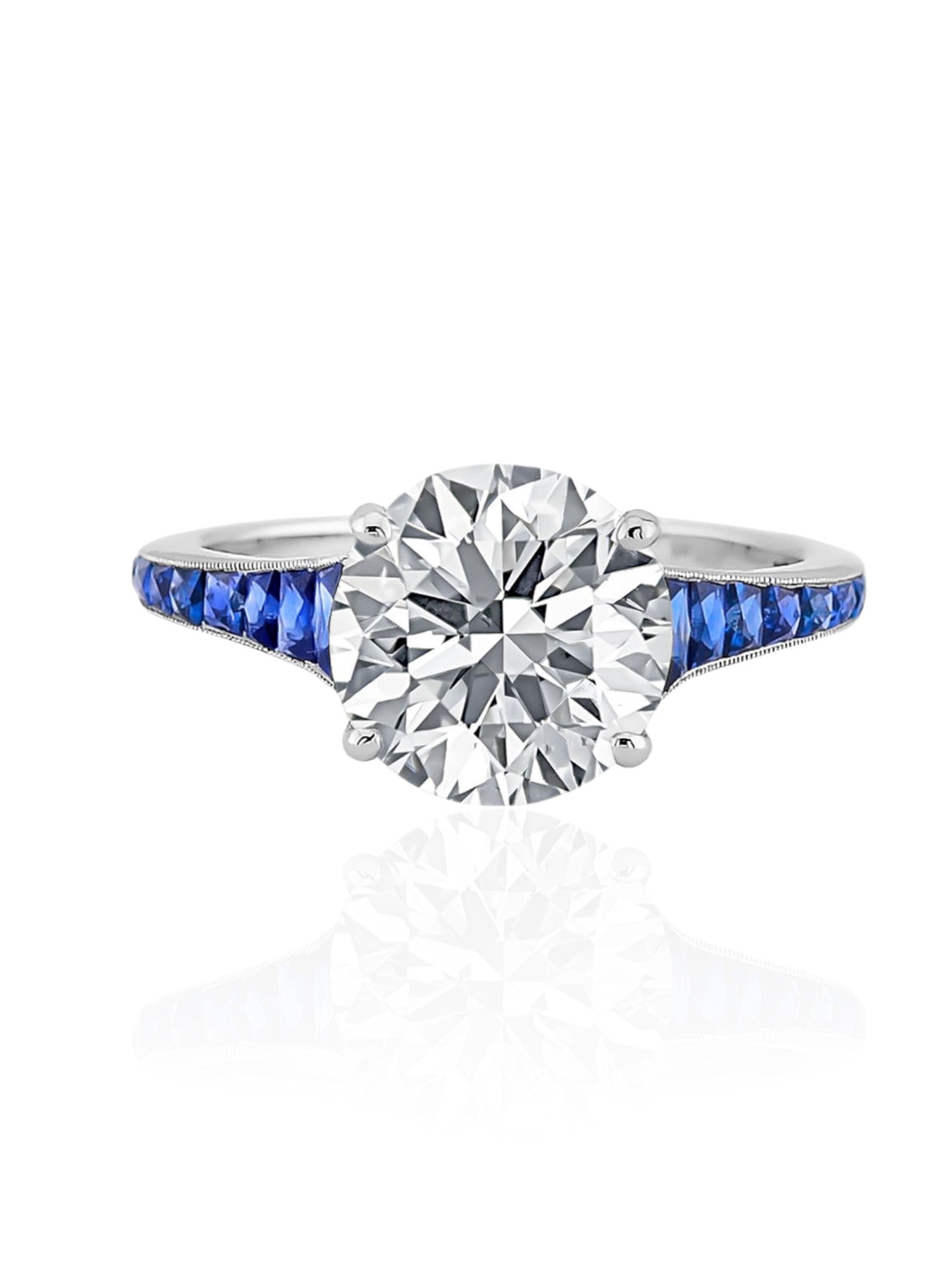 Sophia D Old European Cut Diamond and Sapphire Ring in Platinum
