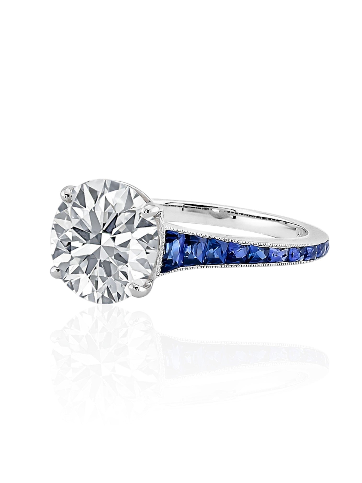 Sophia D Old European Cut Diamond and Sapphire Ring in Platinum