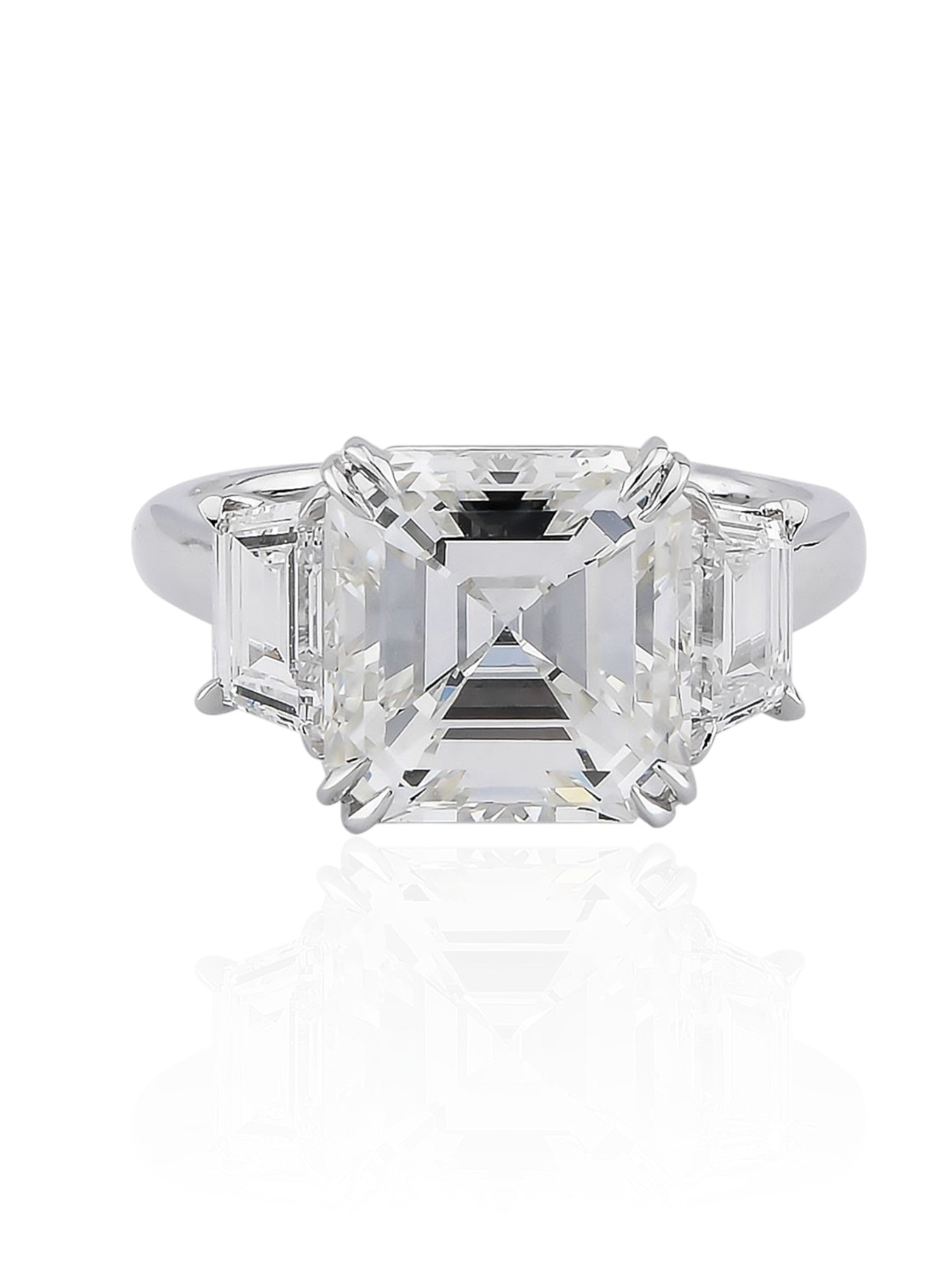 Sophia D Art Deco Style Ascher-Cut Diamond Three-Stone Ring in Platinum