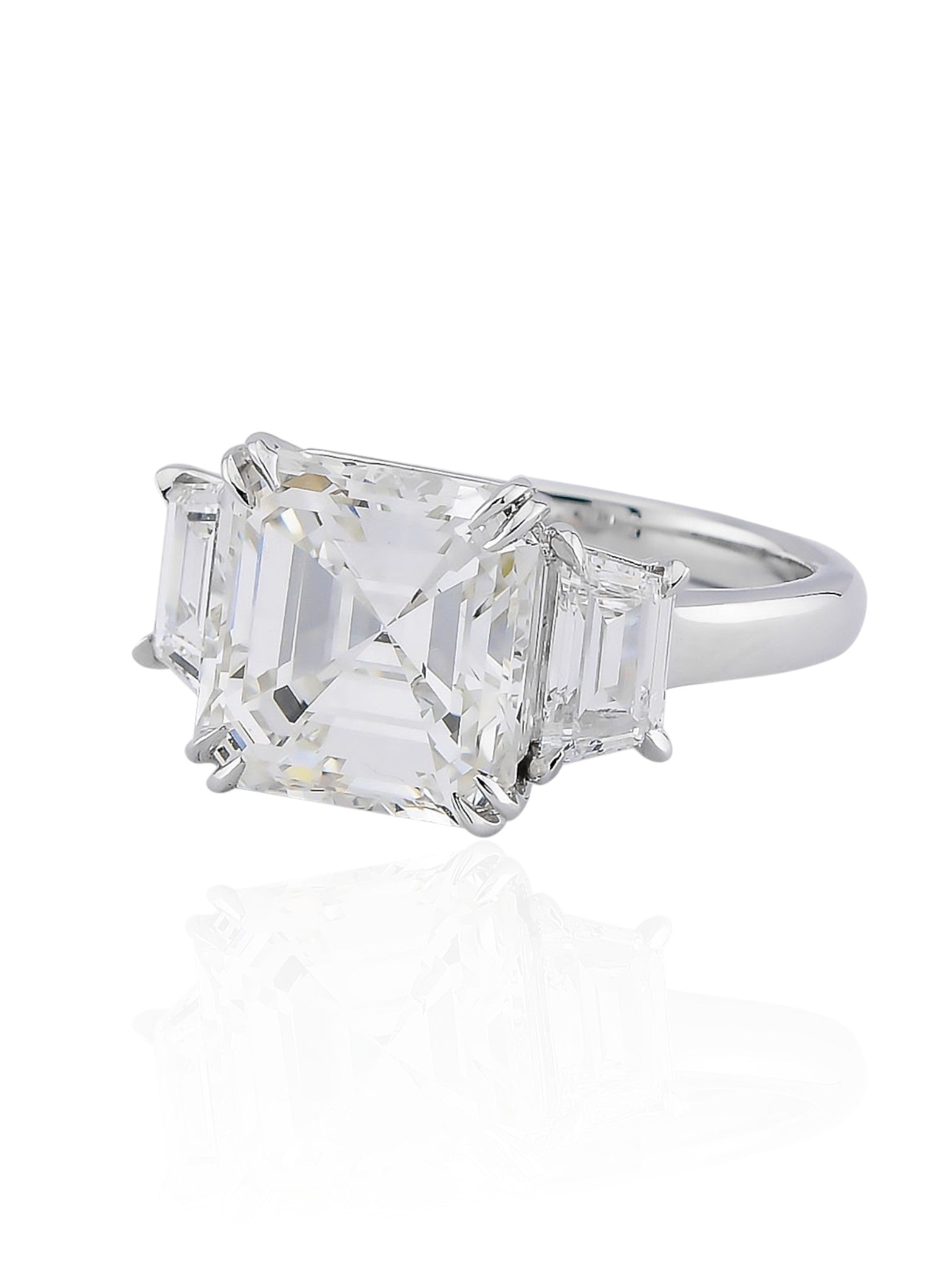 Sophia D Art Deco Style Ascher-Cut Diamond Three-Stone Ring in Platinum