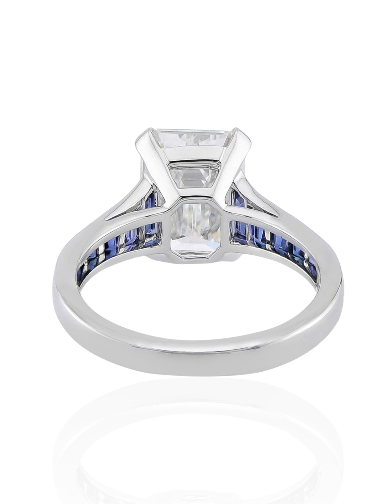 Sophia D Emerald-Cut Diamond and Sapphire Ring in Platinum