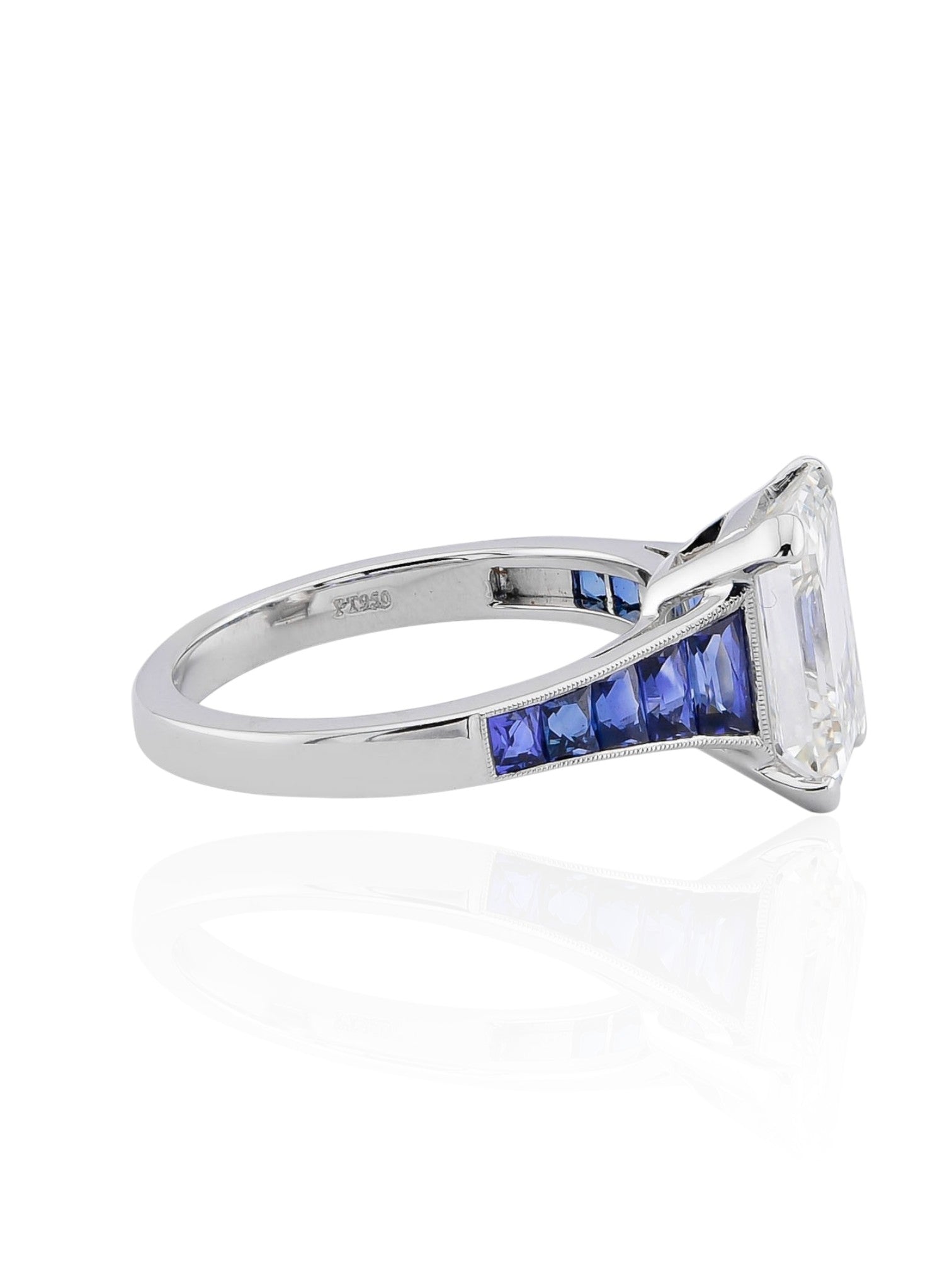 Sophia D Emerald-Cut Diamond and Sapphire Ring in Platinum