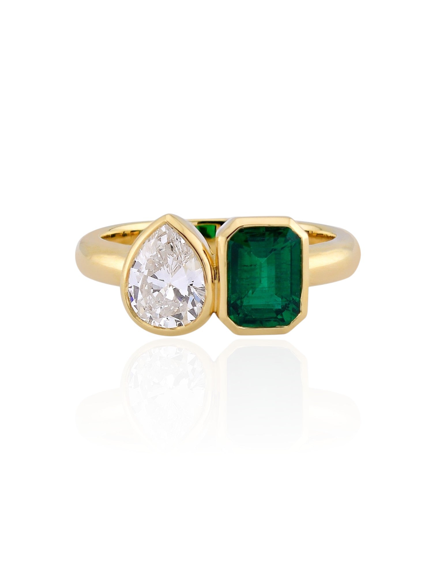 Sophia D 18K Yellow Gold Emerald and Pear-Shaped Diamond Ring