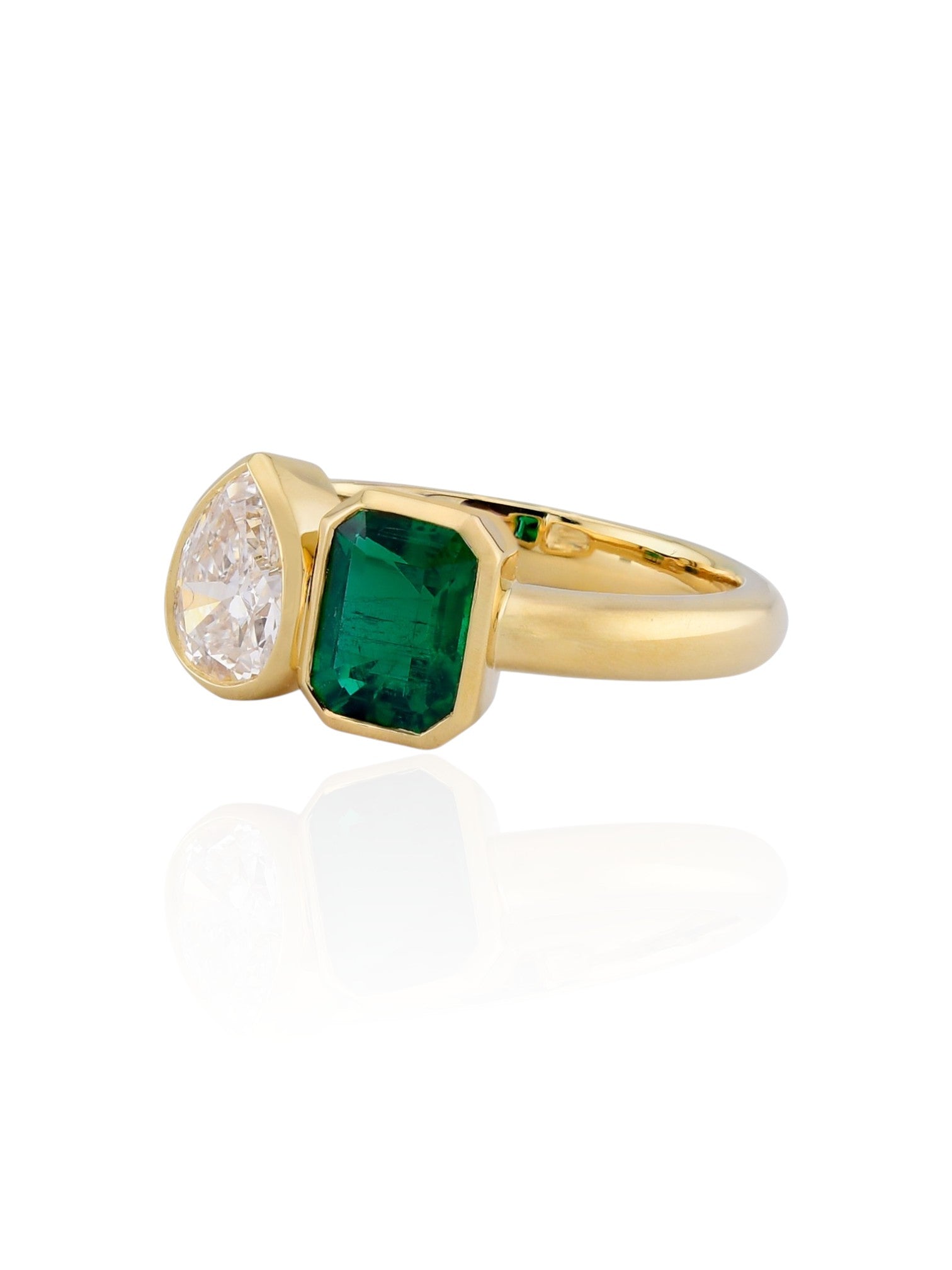 Sophia D 18K Yellow Gold Emerald and Pear-Shaped Diamond Ring