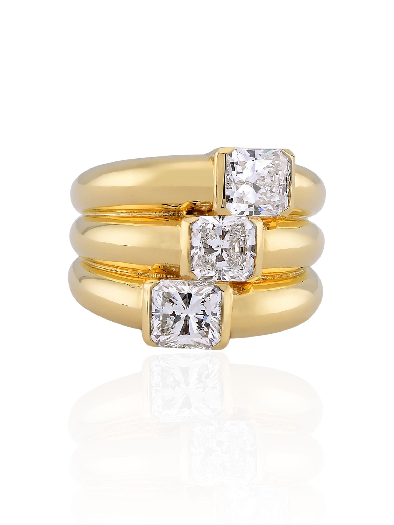 Sophia D Triple Band Radiant Diamond Ring in 18K Yellow Gold