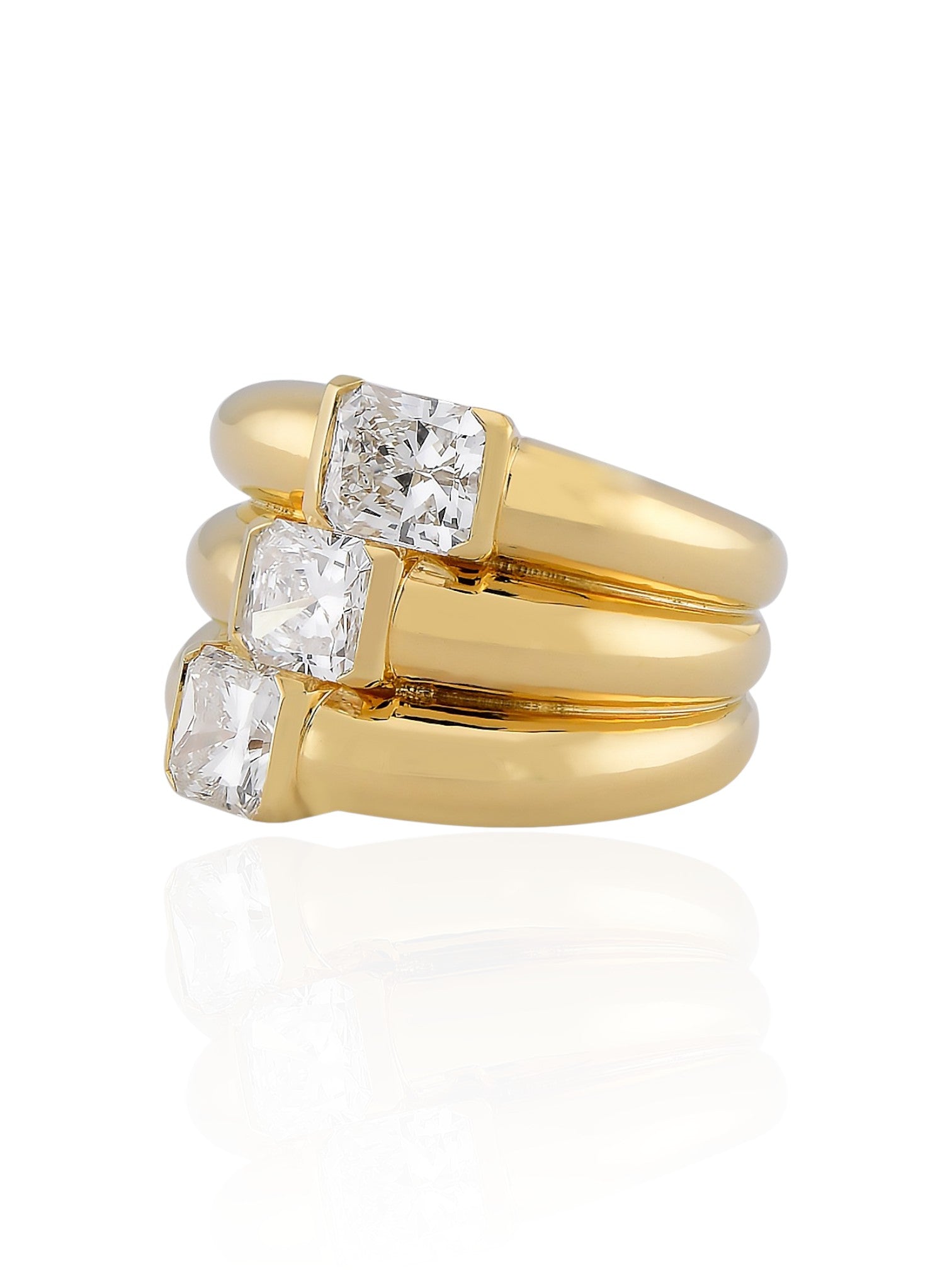Sophia D Triple Band Radiant Diamond Ring in 18K Yellow Gold