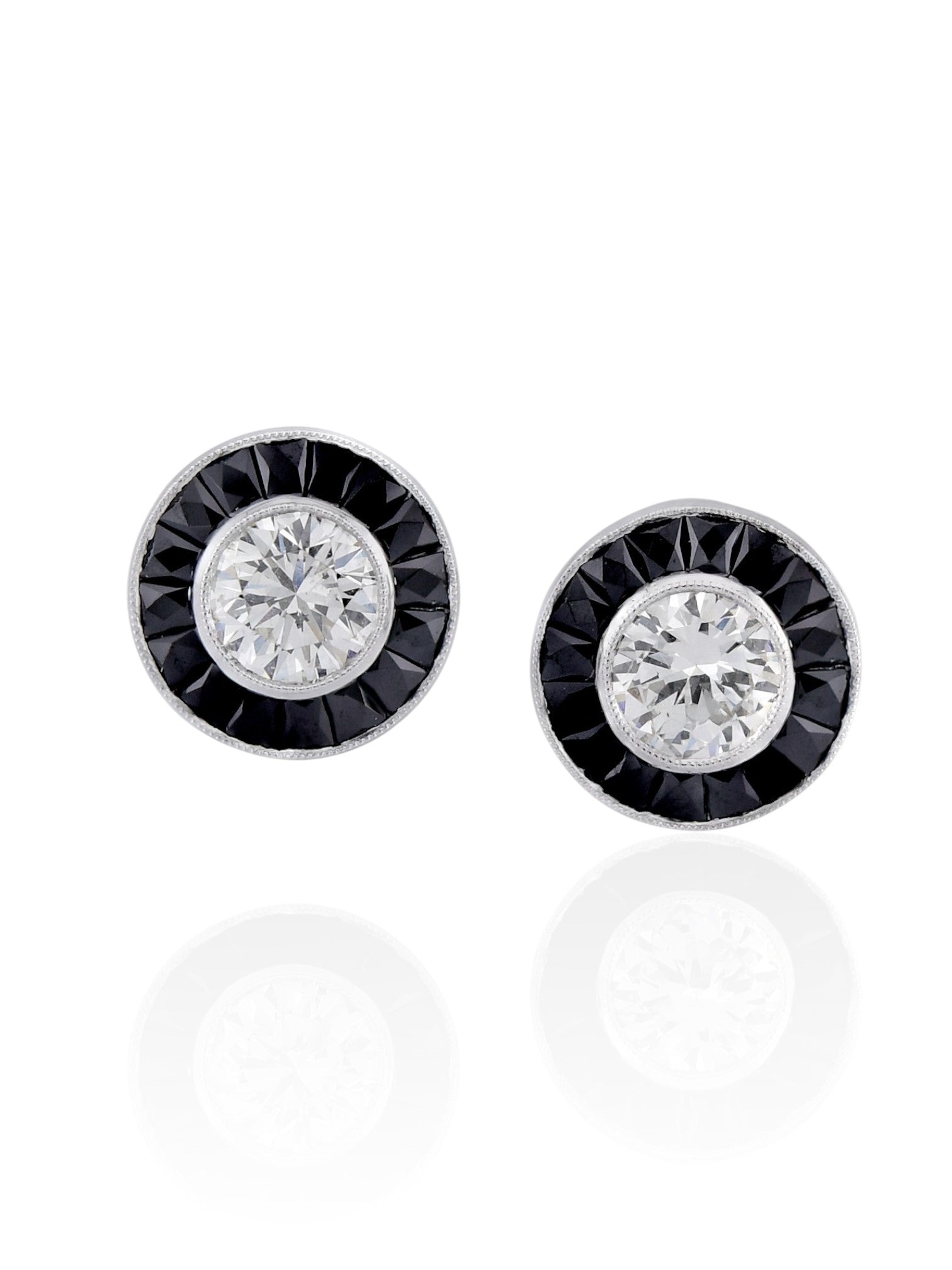 Sophia D Platinum Diamond and Onyx Stud Earrings