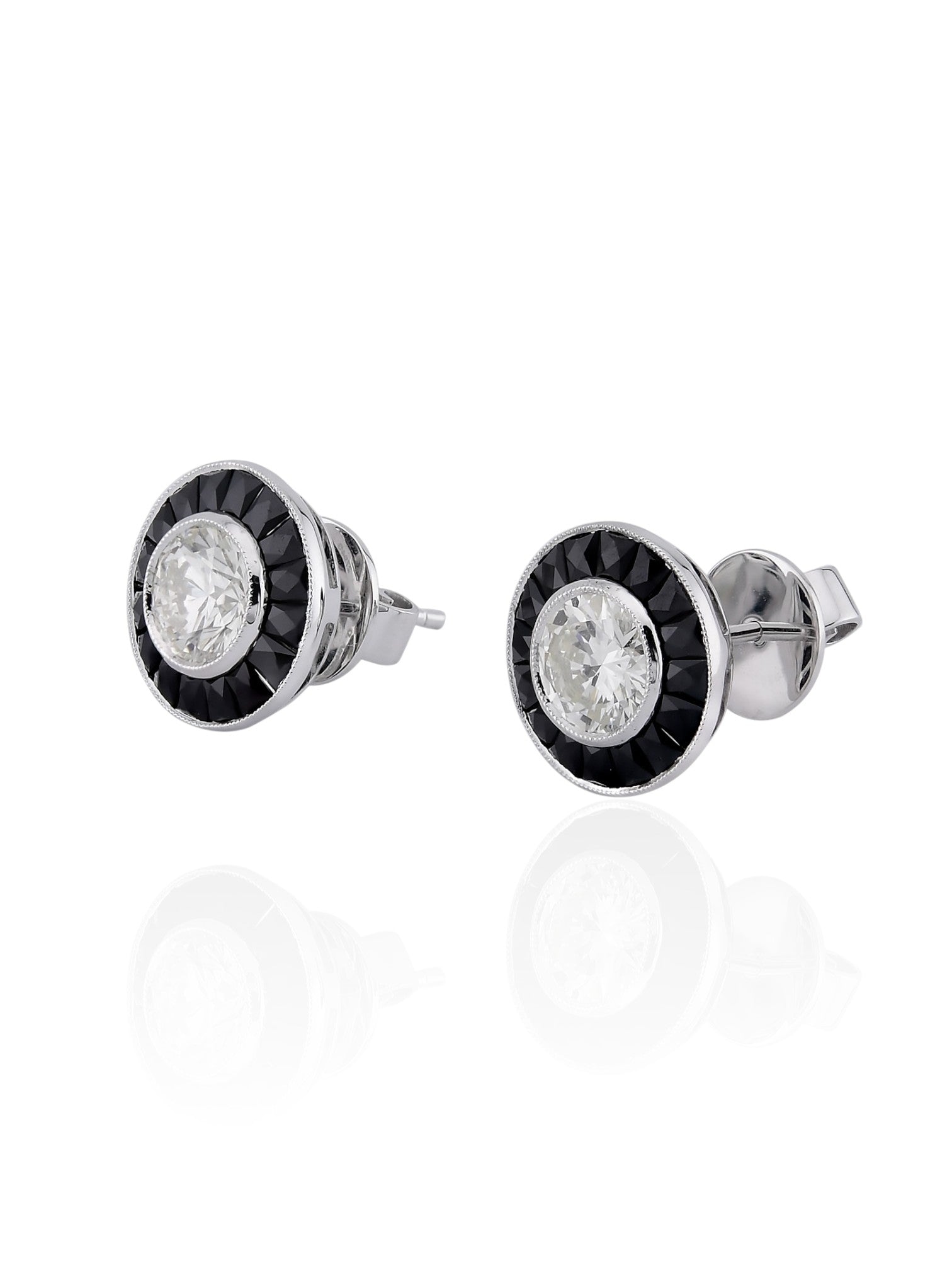 Sophia D Platinum Diamond and Onyx Stud Earrings