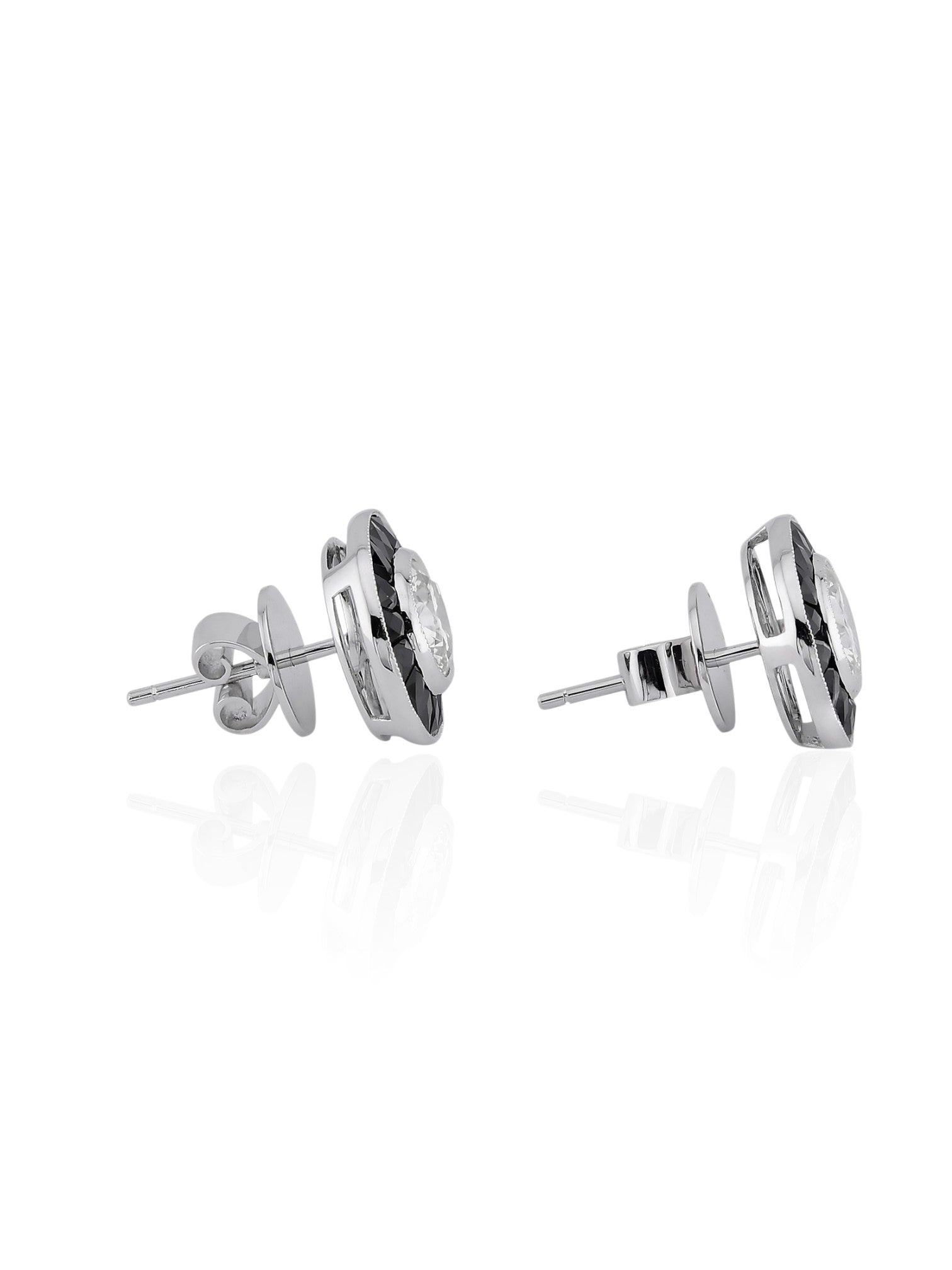 Sophia D Platinum Diamond and Onyx Stud Earrings