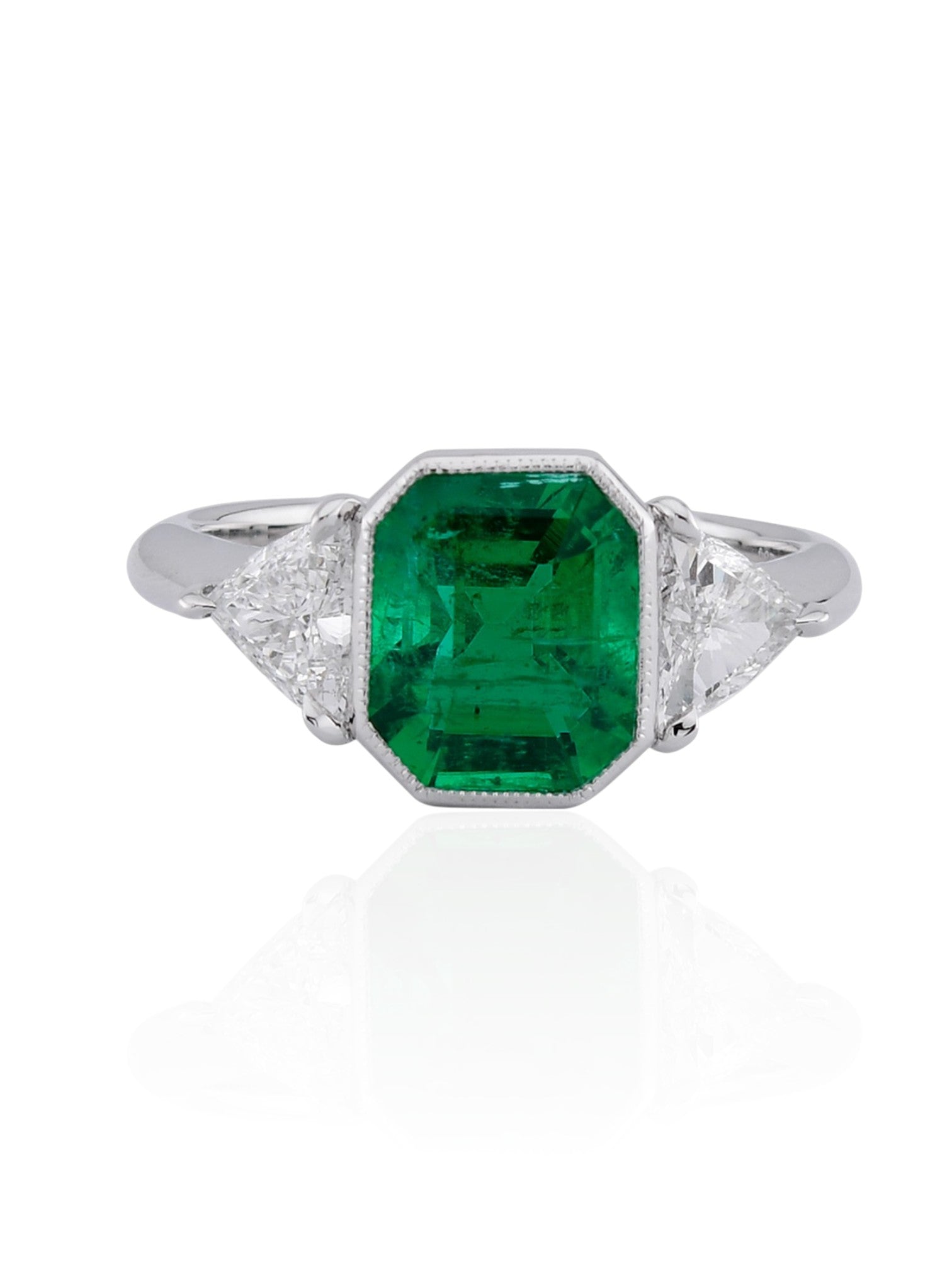 Sophia D Platinum Emerald and Diamond Three-Stone Ring